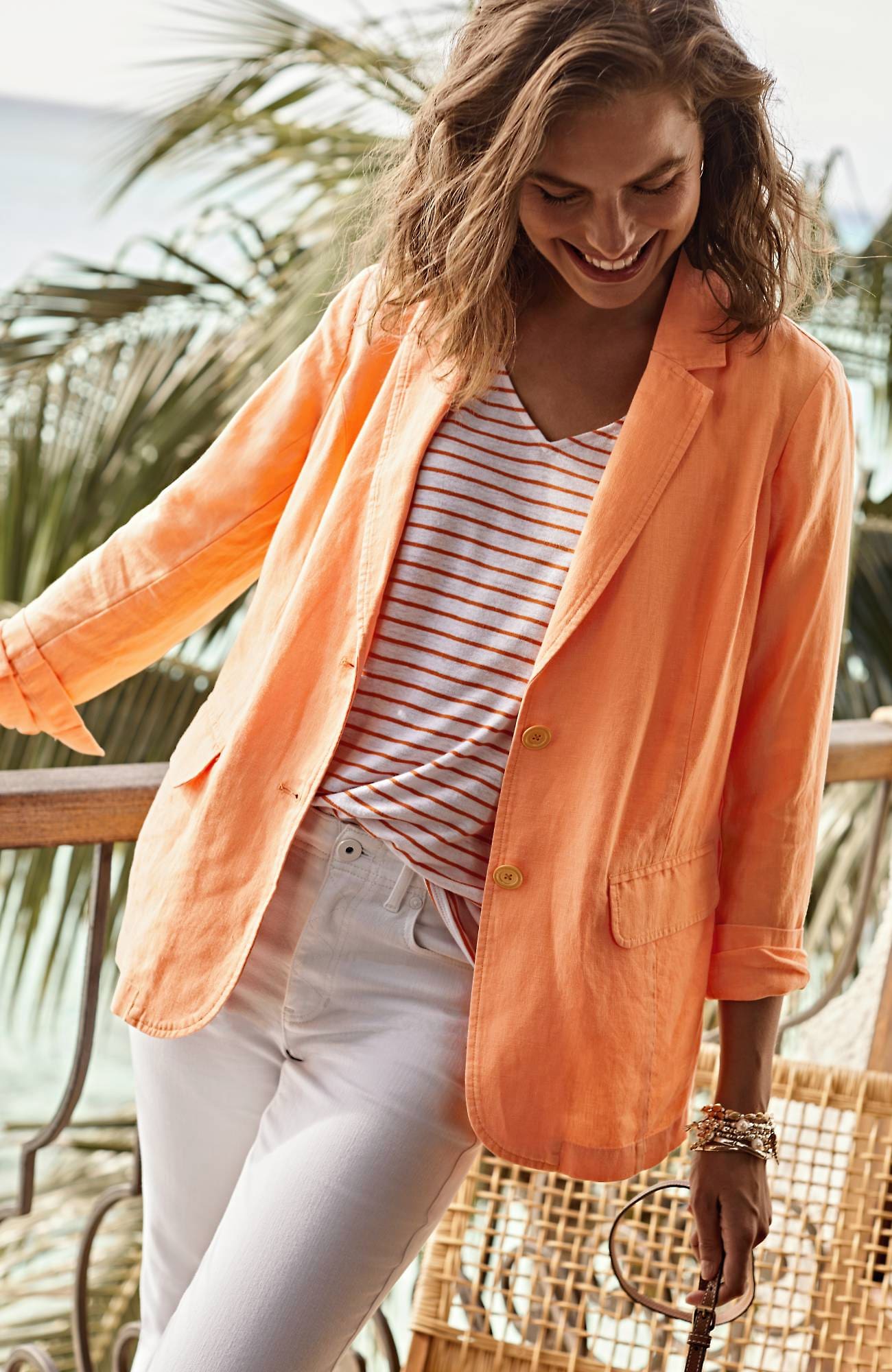 Jjill J.jill Summer Linen Blazer In Apricot
