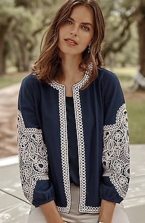Image for Embroidered Open-Front A-Line Jacket