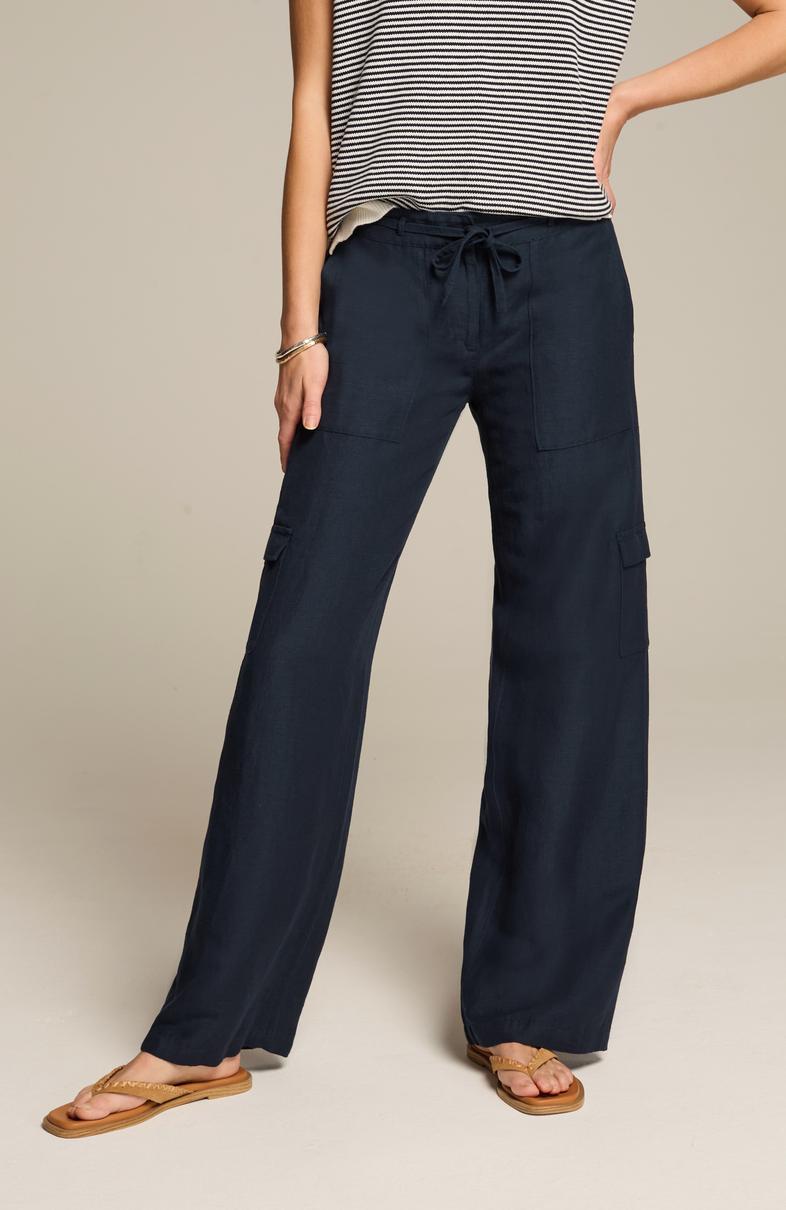 Linen & Rayon Wide-Leg Cargo Pants | JJill