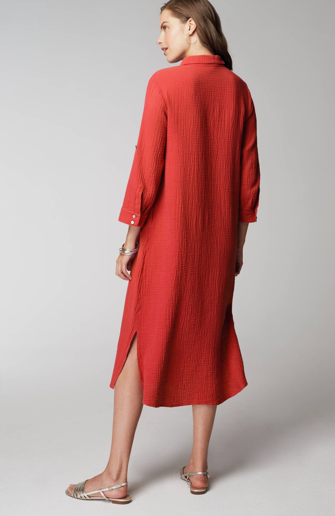 COTTON-GAUZE ONE-POCKET SHIRTDRESS | JJill