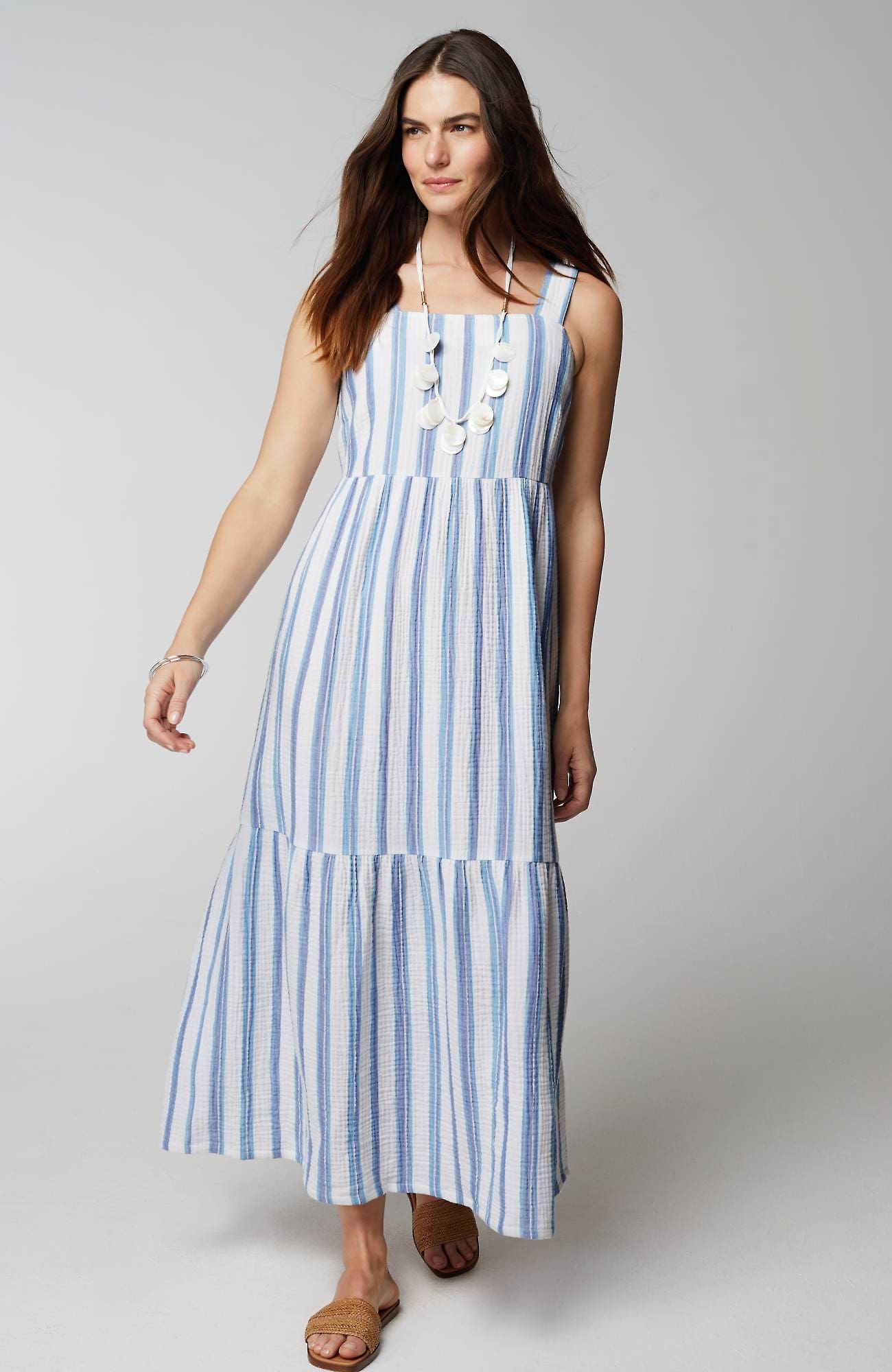Shop Jjill J.jill Cabana-striped Midi Dress In White Multi