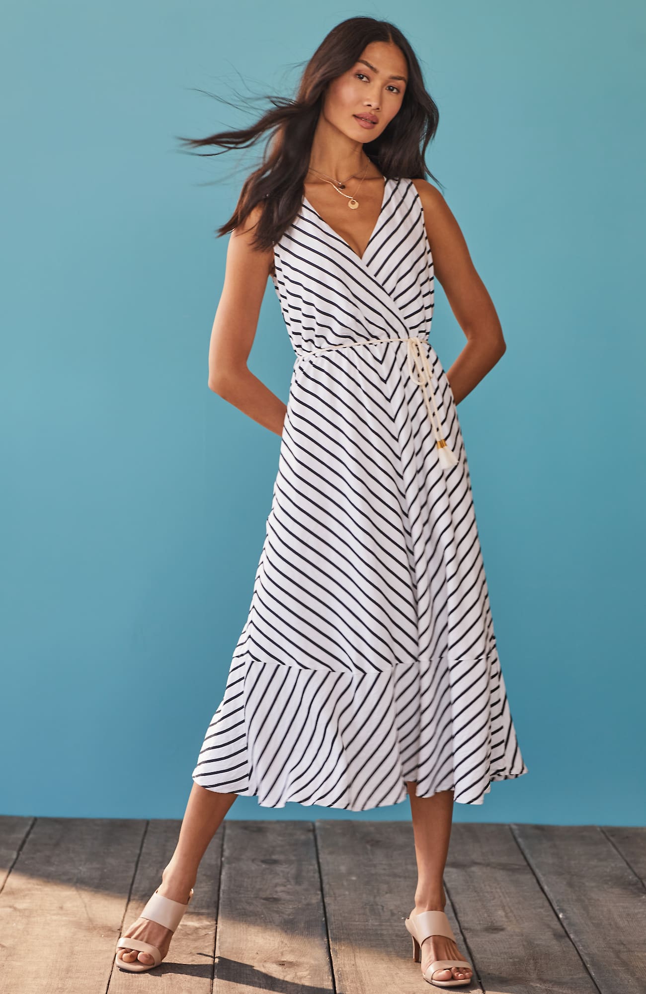 Shop Jjill J.jill Striped A-line Belted Dress In White,navy Blue