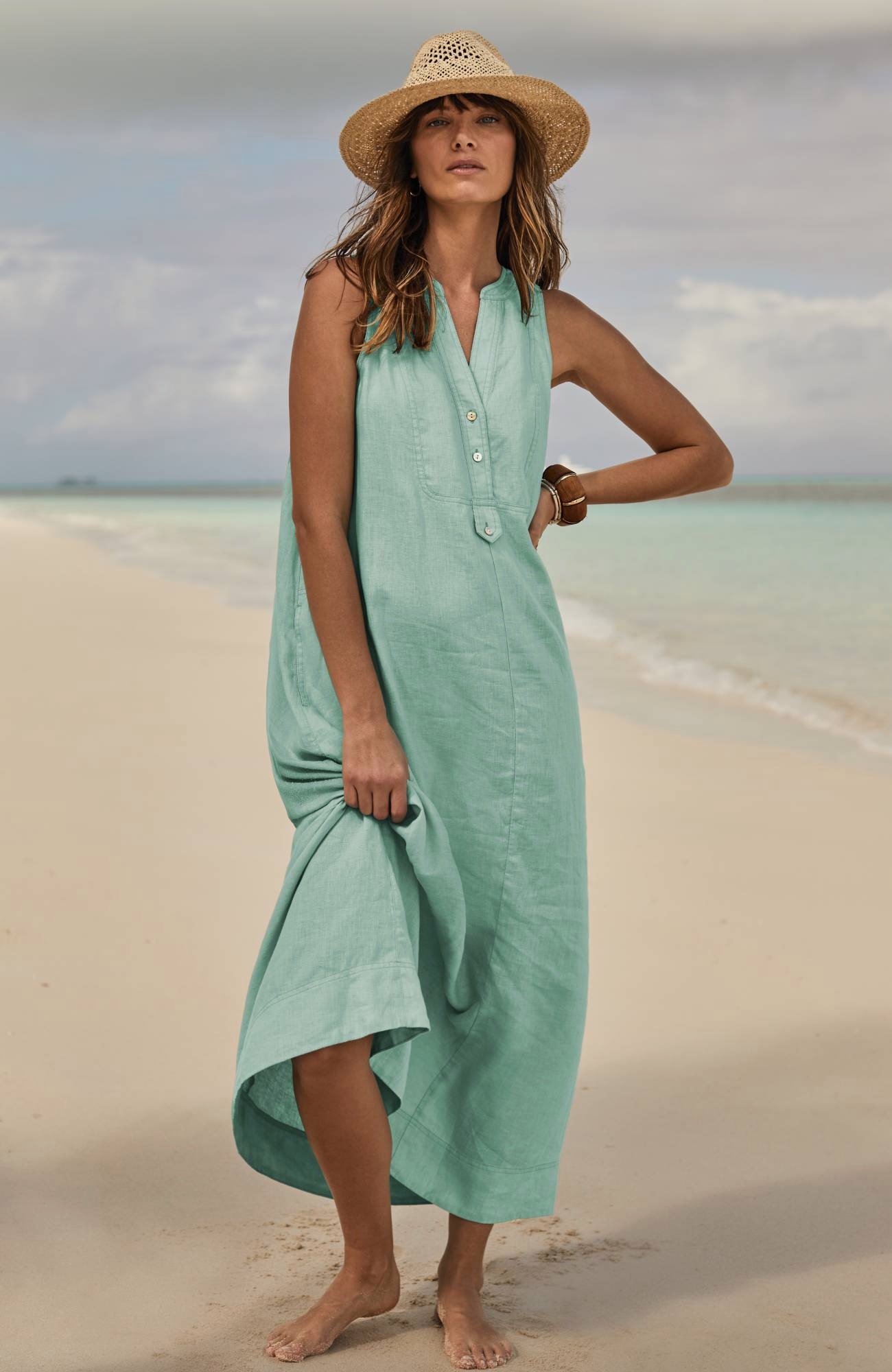 pleated linen maxi dress