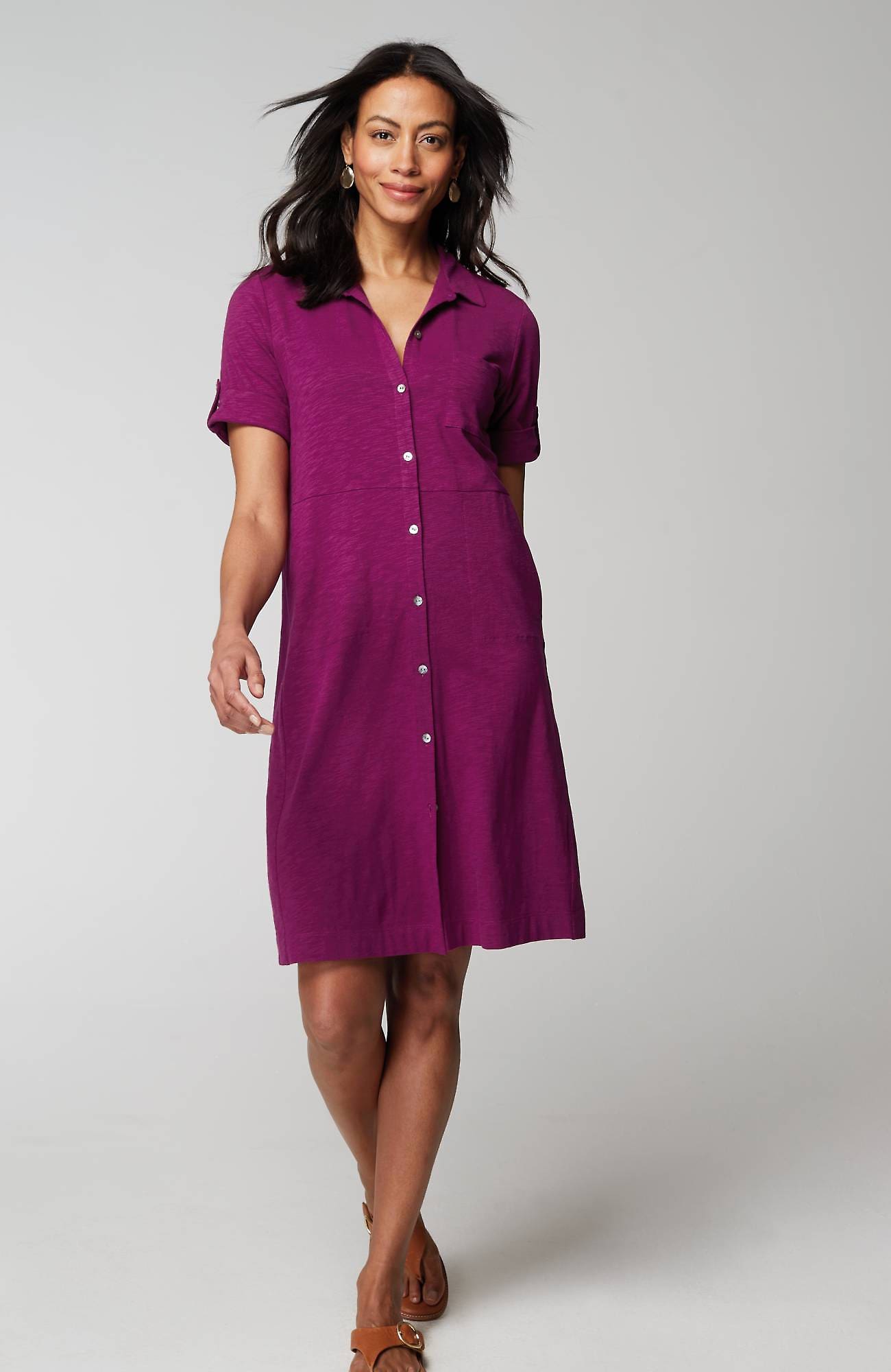 Shop Jjill J.jill Classic Cotton-slub Shirtdress In Berry Wine