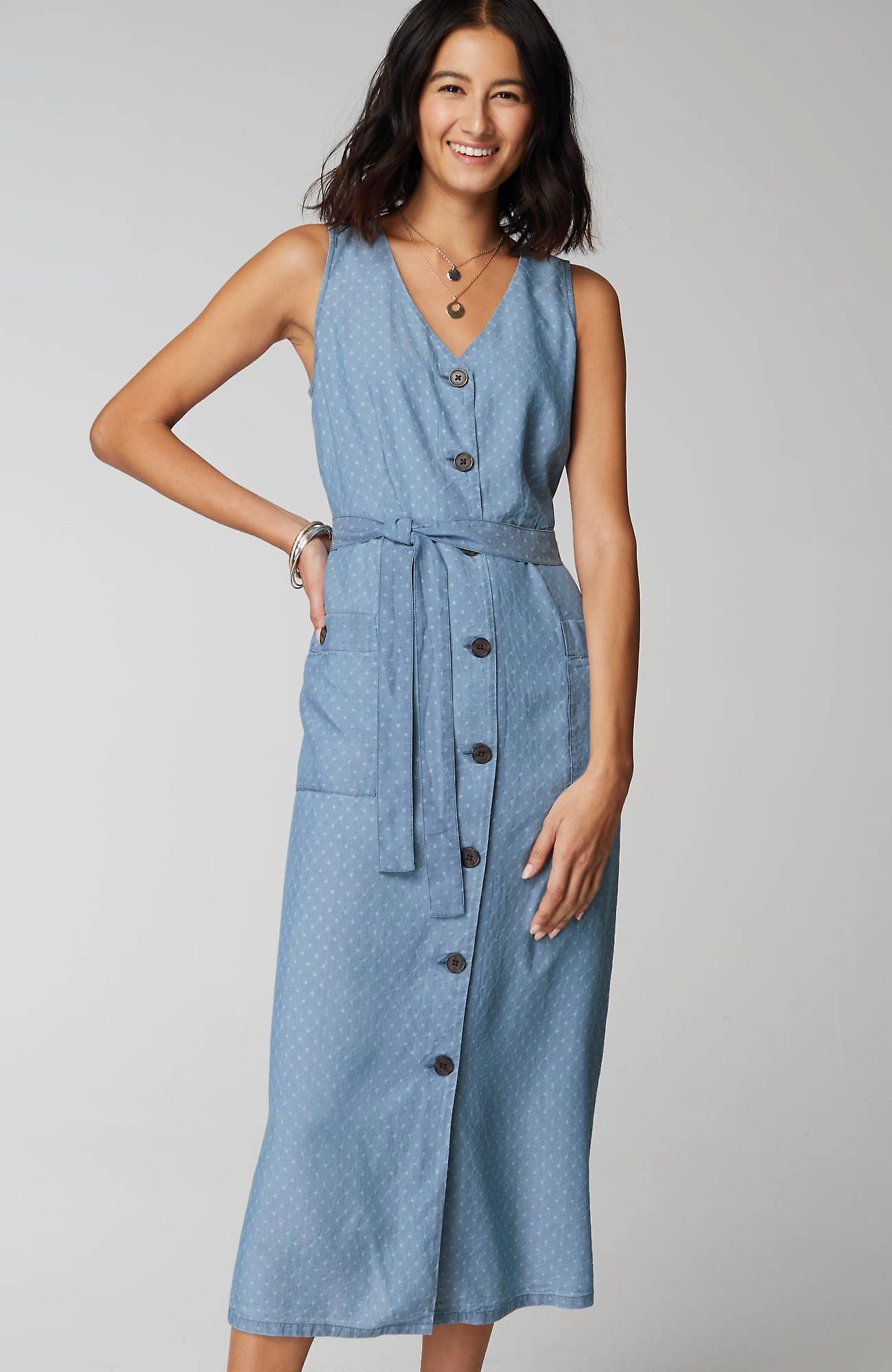 Shop Jjill J.jill Sleeveless Button-front Dress In Blue Dunes Wash