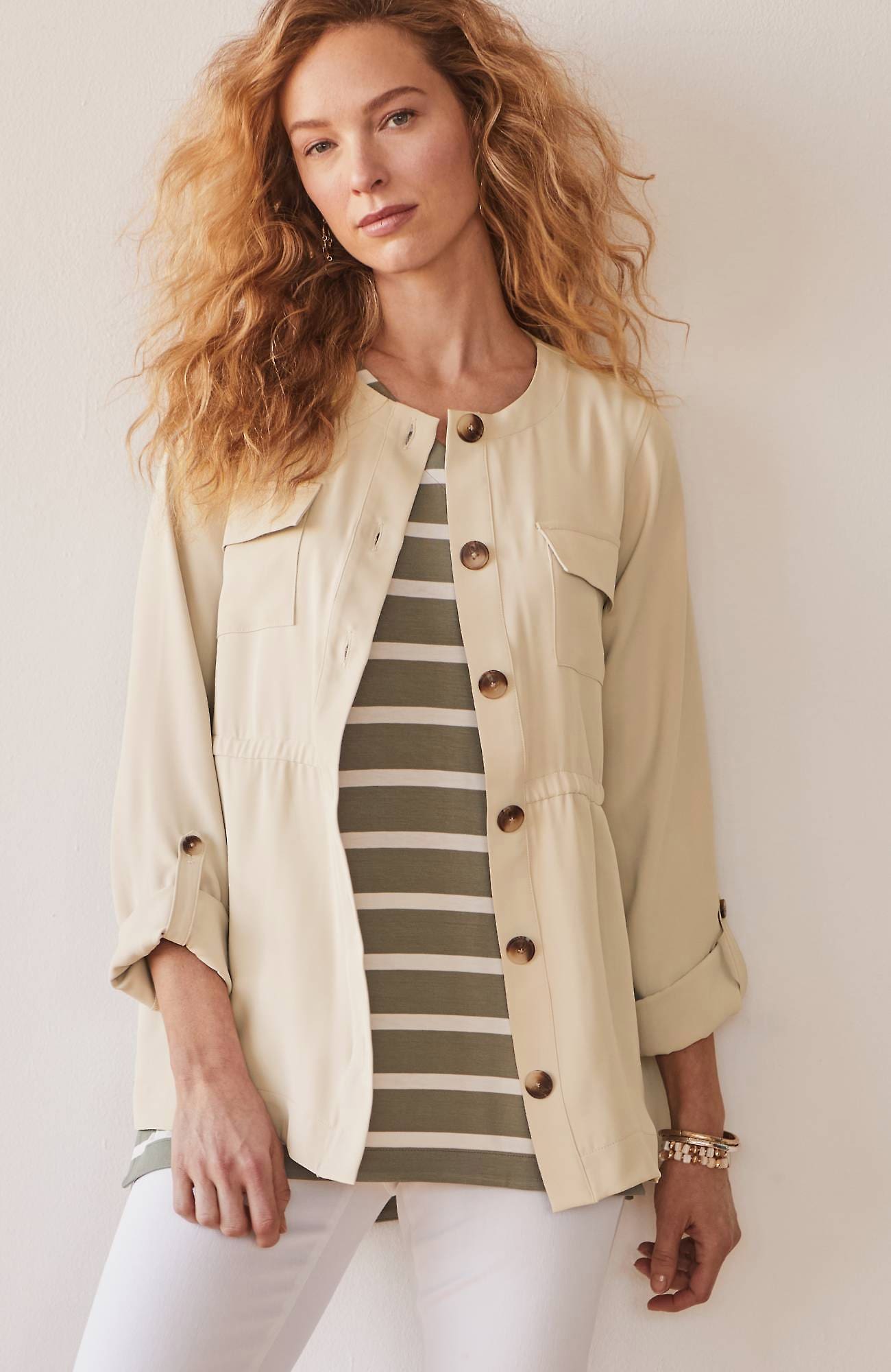 Jjill J.jill Wearever Easy-care Button-front Jacket In Oatmeal