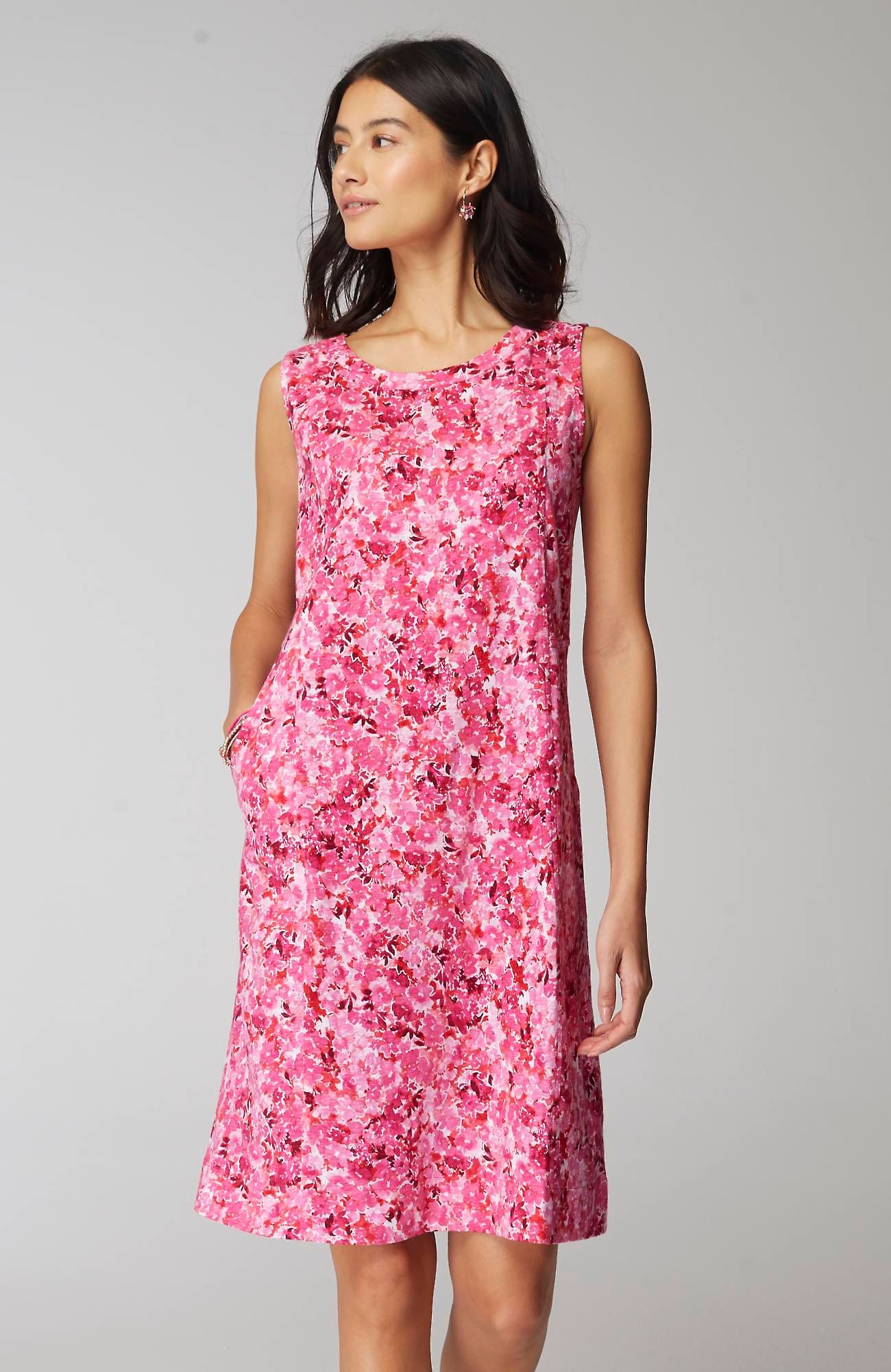 Jjill J.jill Easy Seamed Dress In Flamingo Bouquet Flowerbed