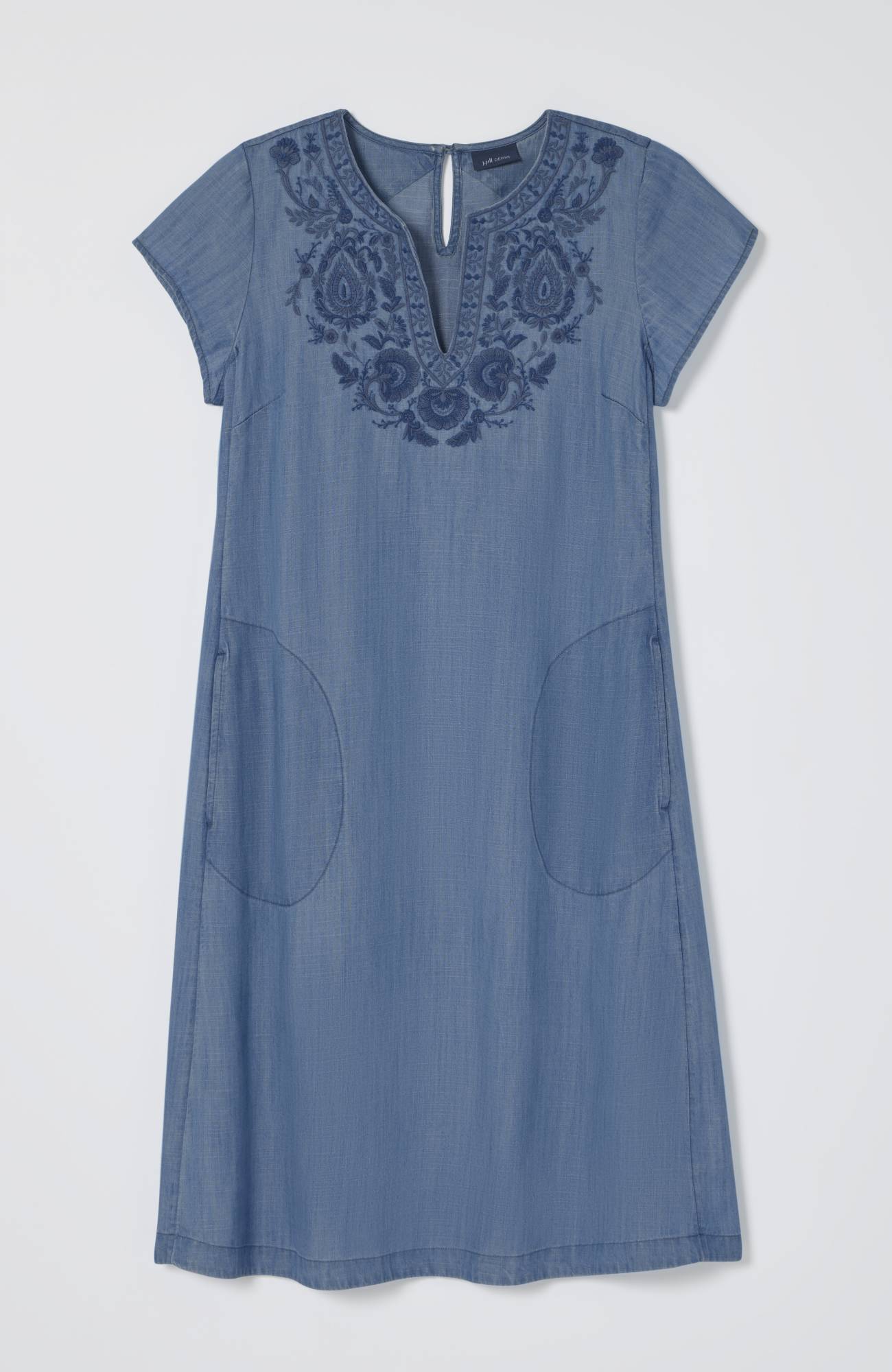 embroidered indigo a-line dress