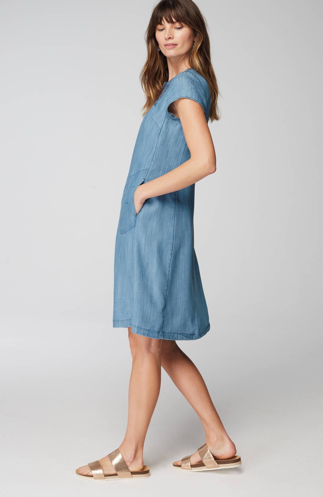 embroidered indigo a-line dress