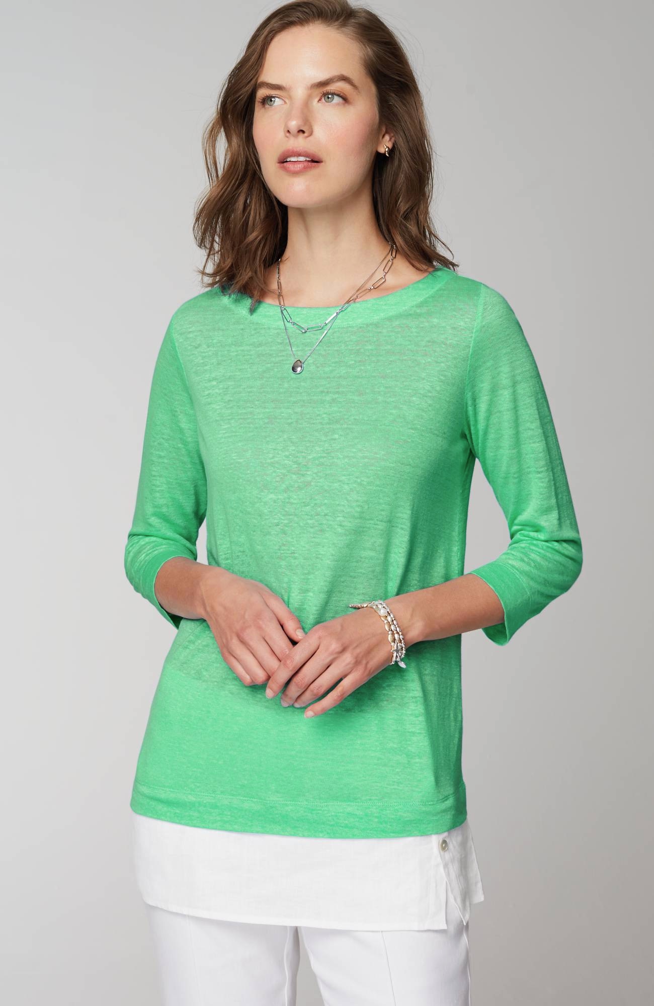 口コミ・レビュー評価が高いおすすめ人気商品の通販 LAYERED-HEM MIXED-MEDIA LINEN TUNIC | JJill トップス