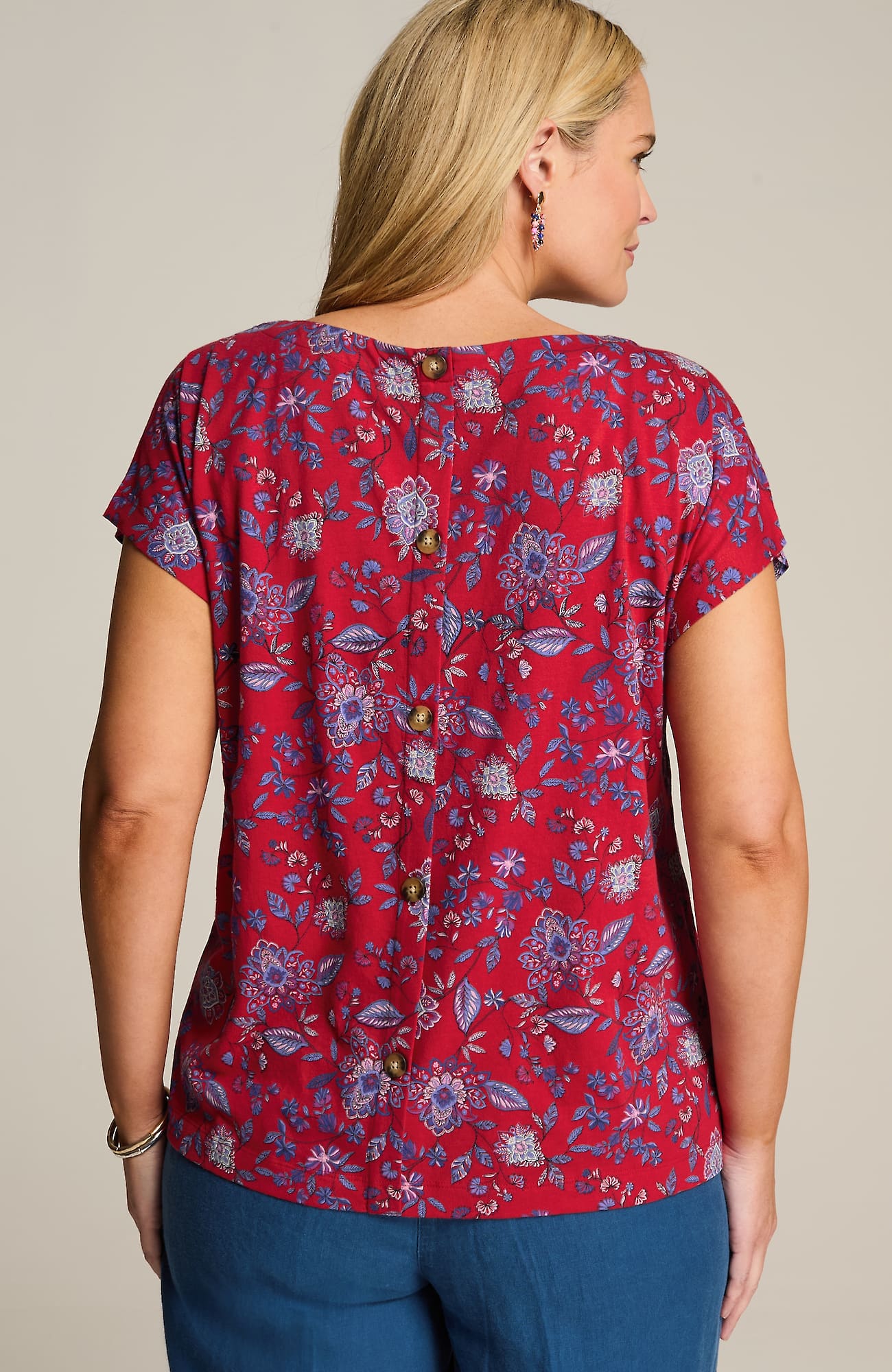 Jjill J.jill Boat-neck Buttoned-back Tee