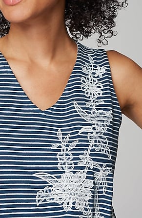 Image for Floral-Embroidered Stripe Tank