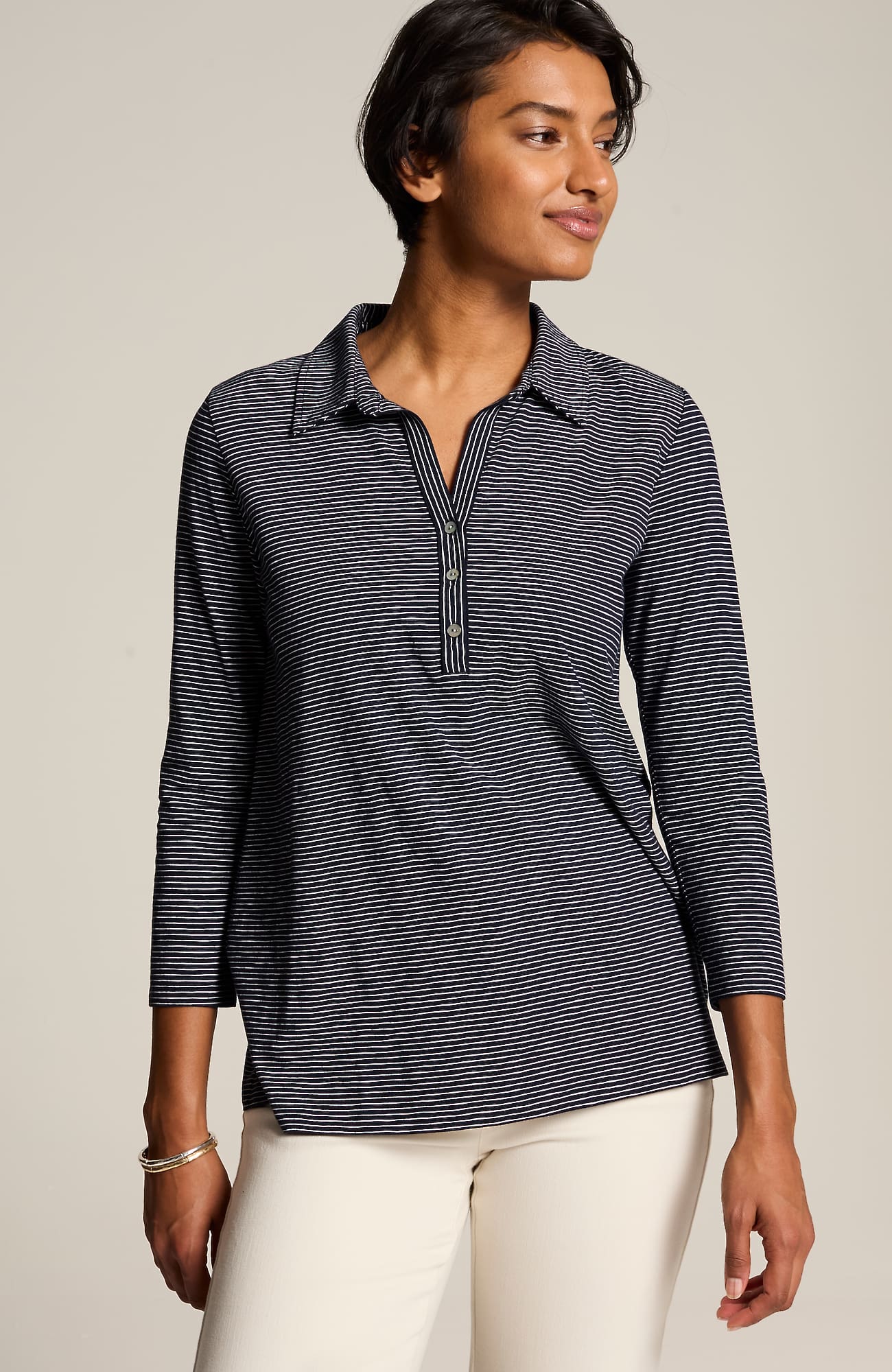 Jjill J.jill Striped Polo In Navy Blue,white
