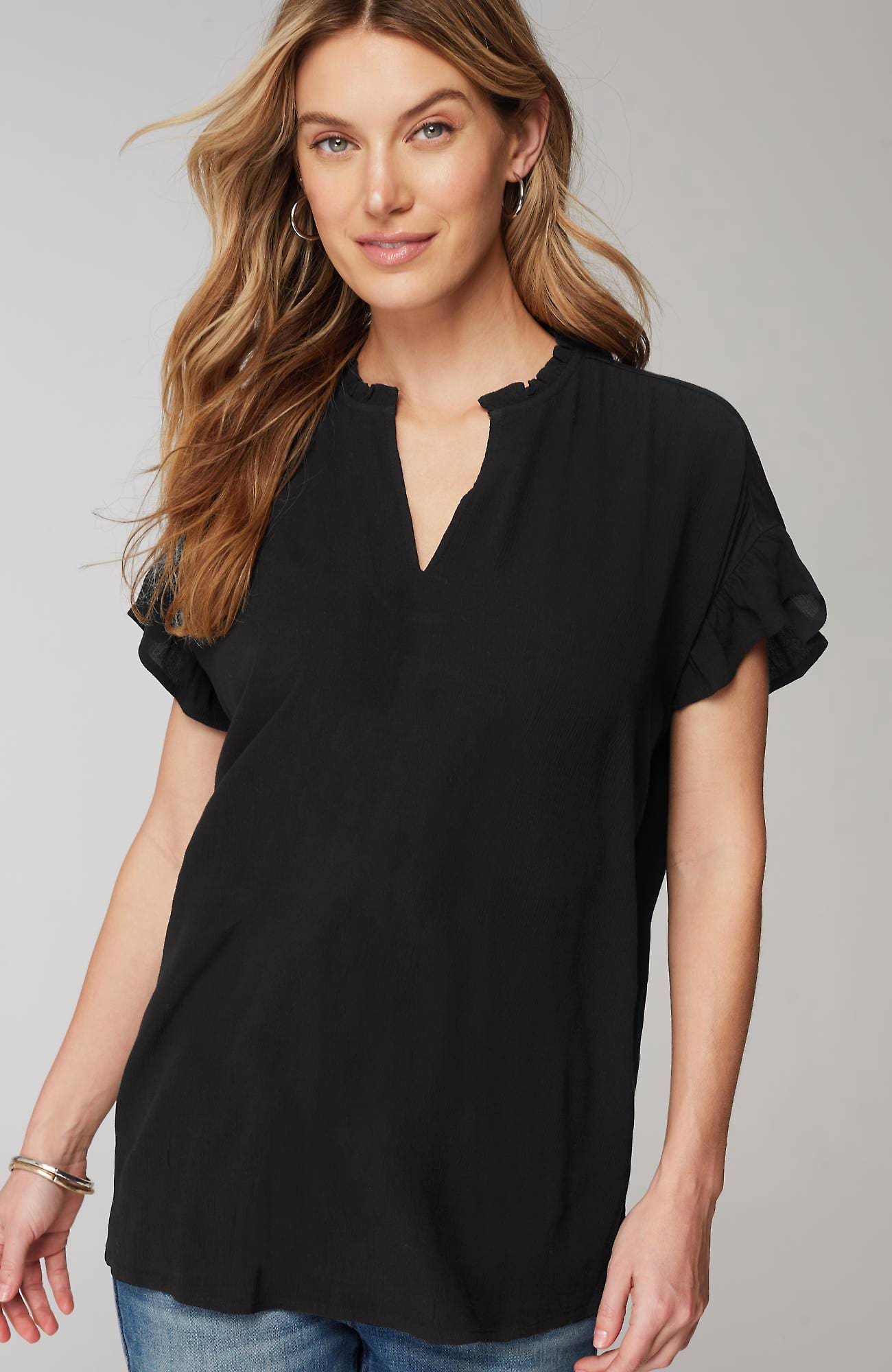 Jjill J.jill Relaxed Ruffle Top In Black