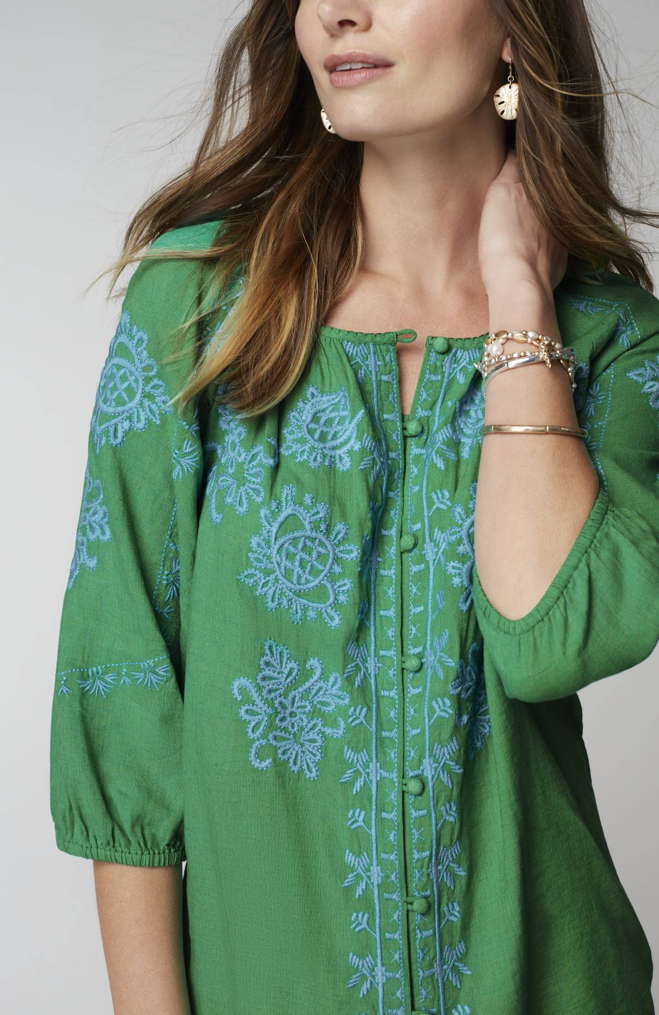 linen-blend embroidered top