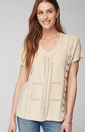 Image for Fringed Open-Texture Short-Sleeve Sweater