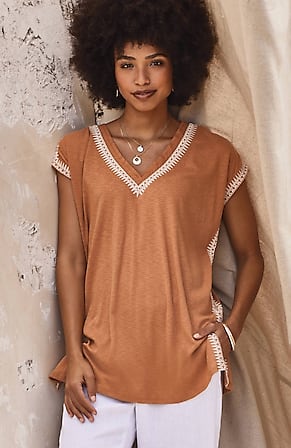 Image for Pure Jill Woven-Trim Embroidered Tunic