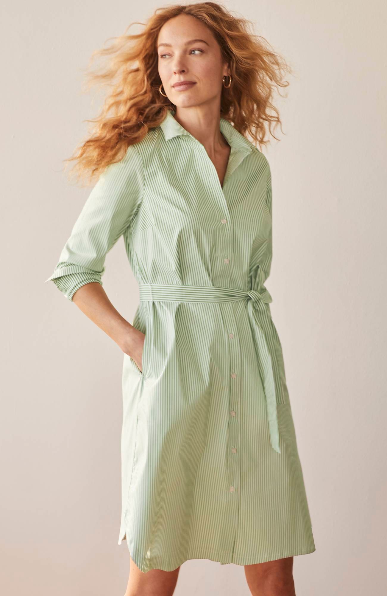 Jjill J.jill Wearever Belted Shirtdress In Mojito,white