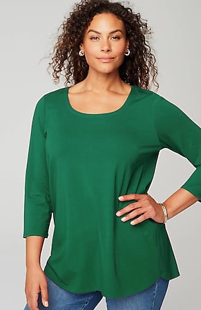 J Jill Top Shirt Womens Large Green Chartreuse Supersoft Square Neck 3/4  Sleeve