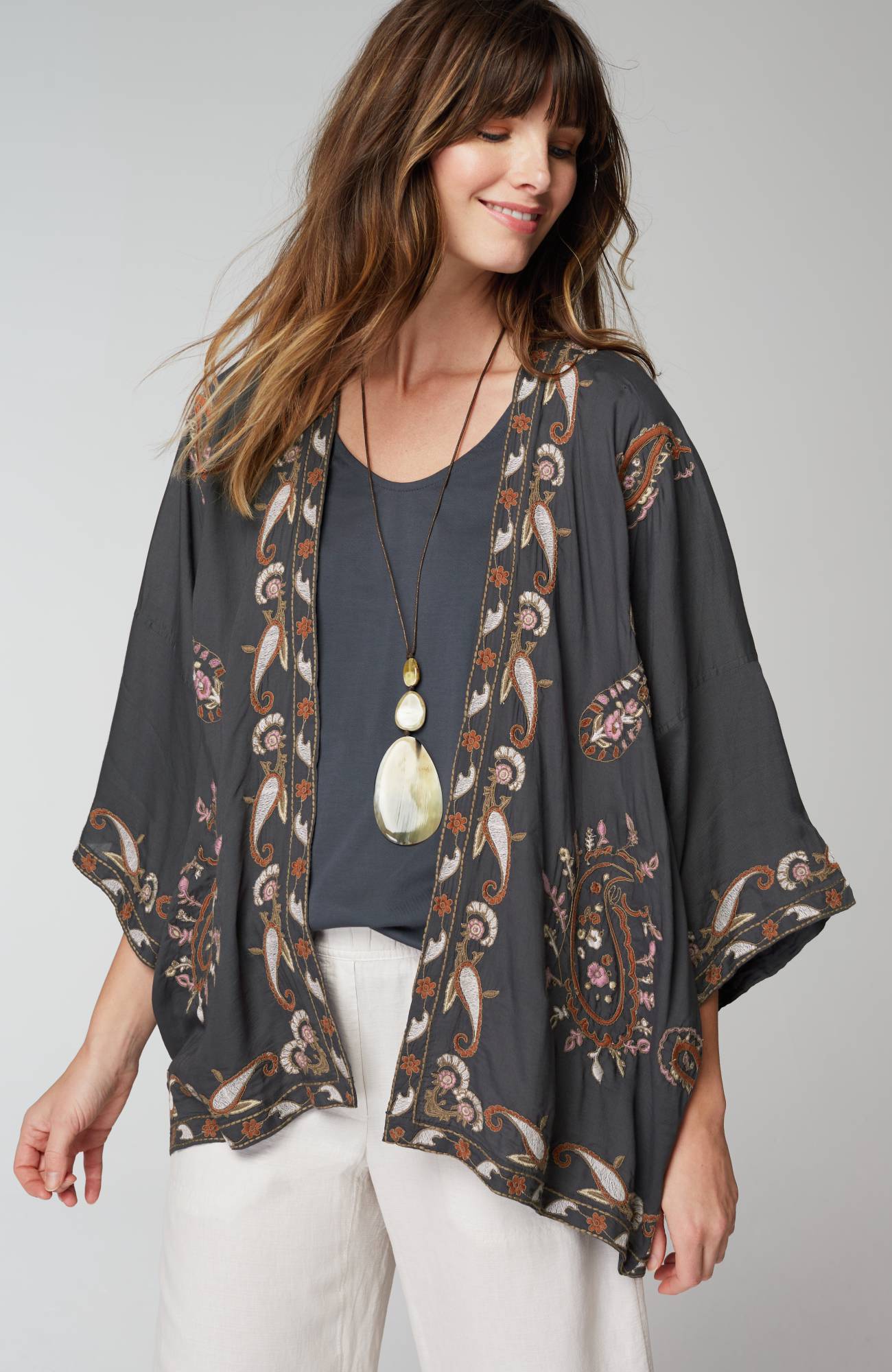 Paisley-Embroidered Soft Jacket