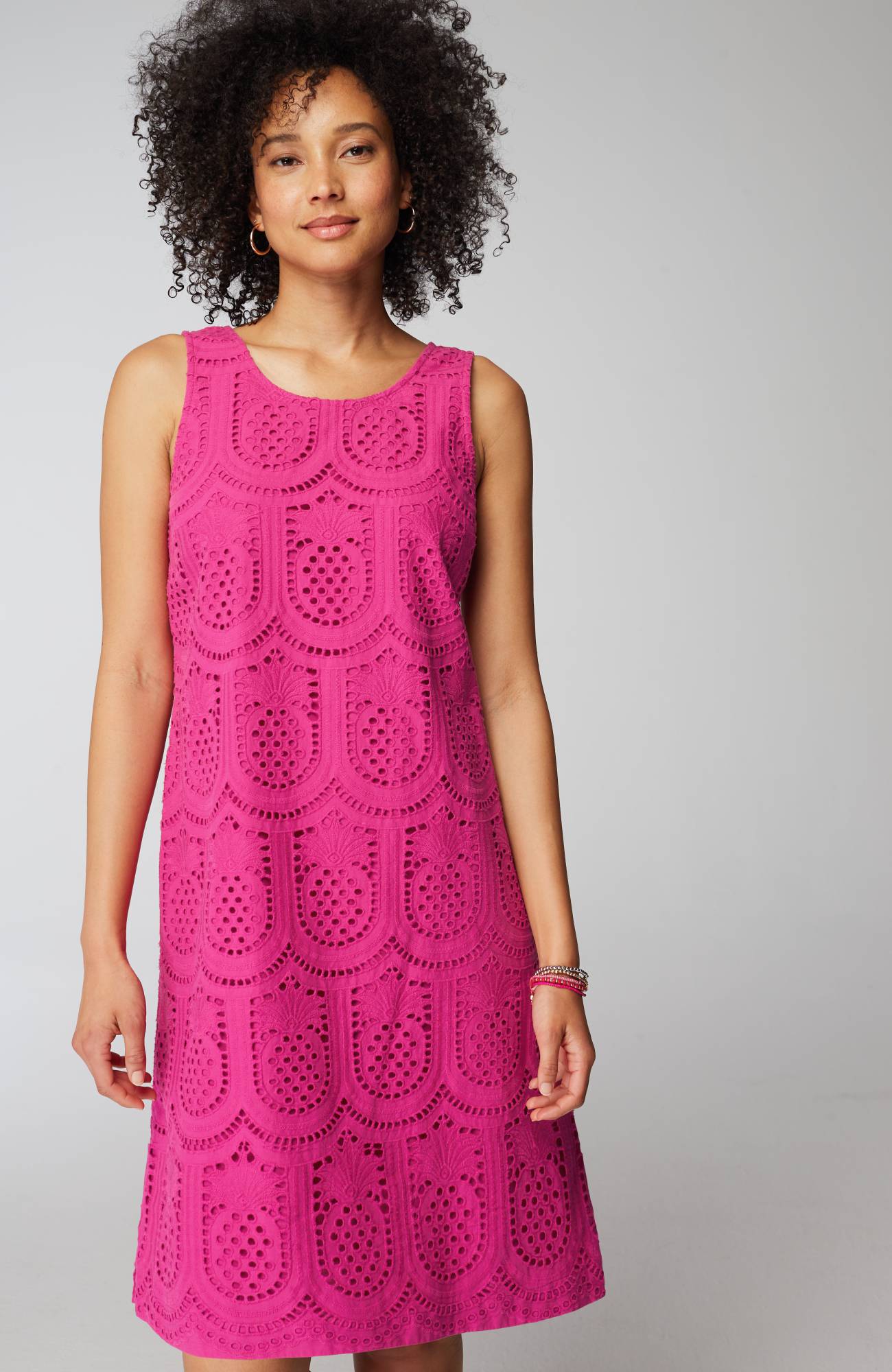 pineapple eyelet shift dress