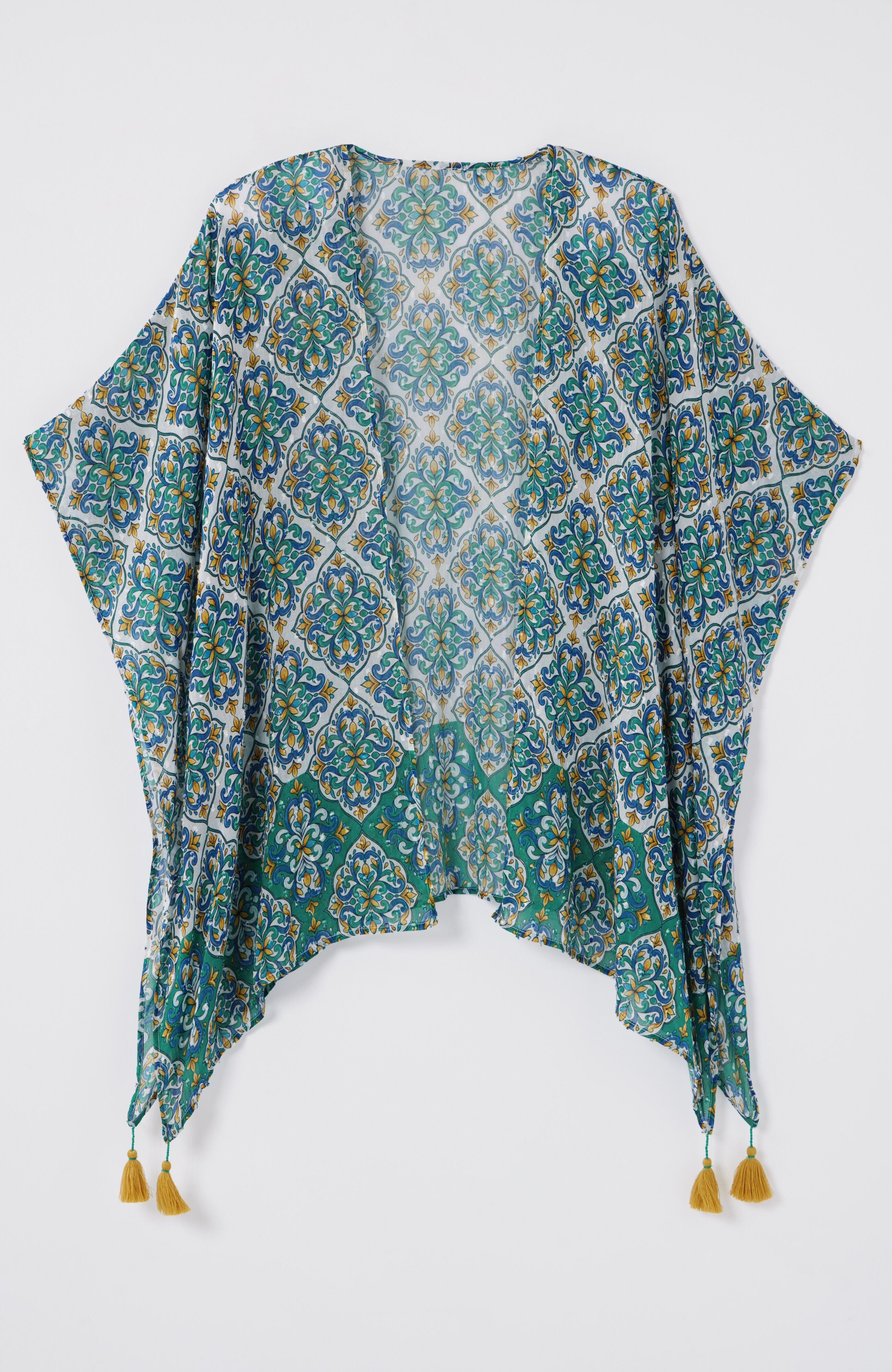 tasseled-border geo ruana
