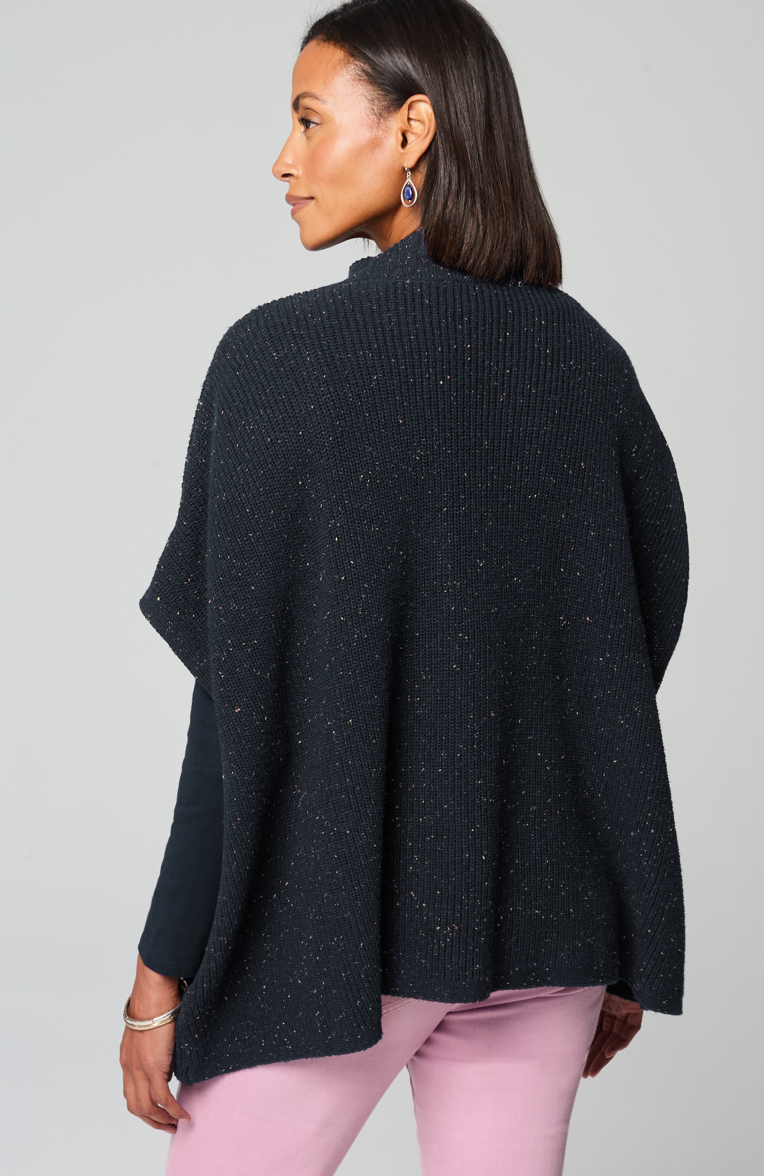 cotton-blend knit poncho