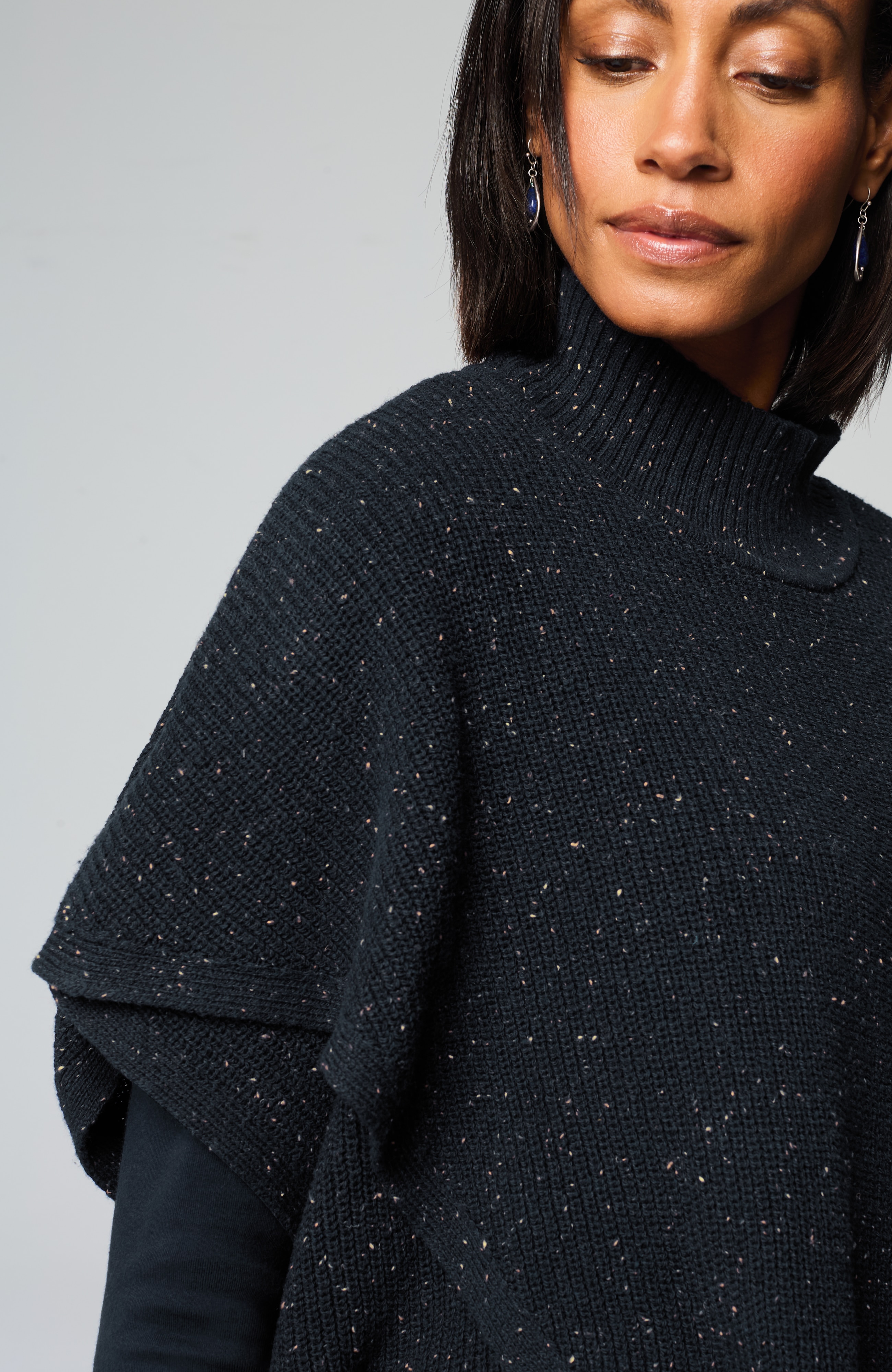 cotton-blend knit poncho