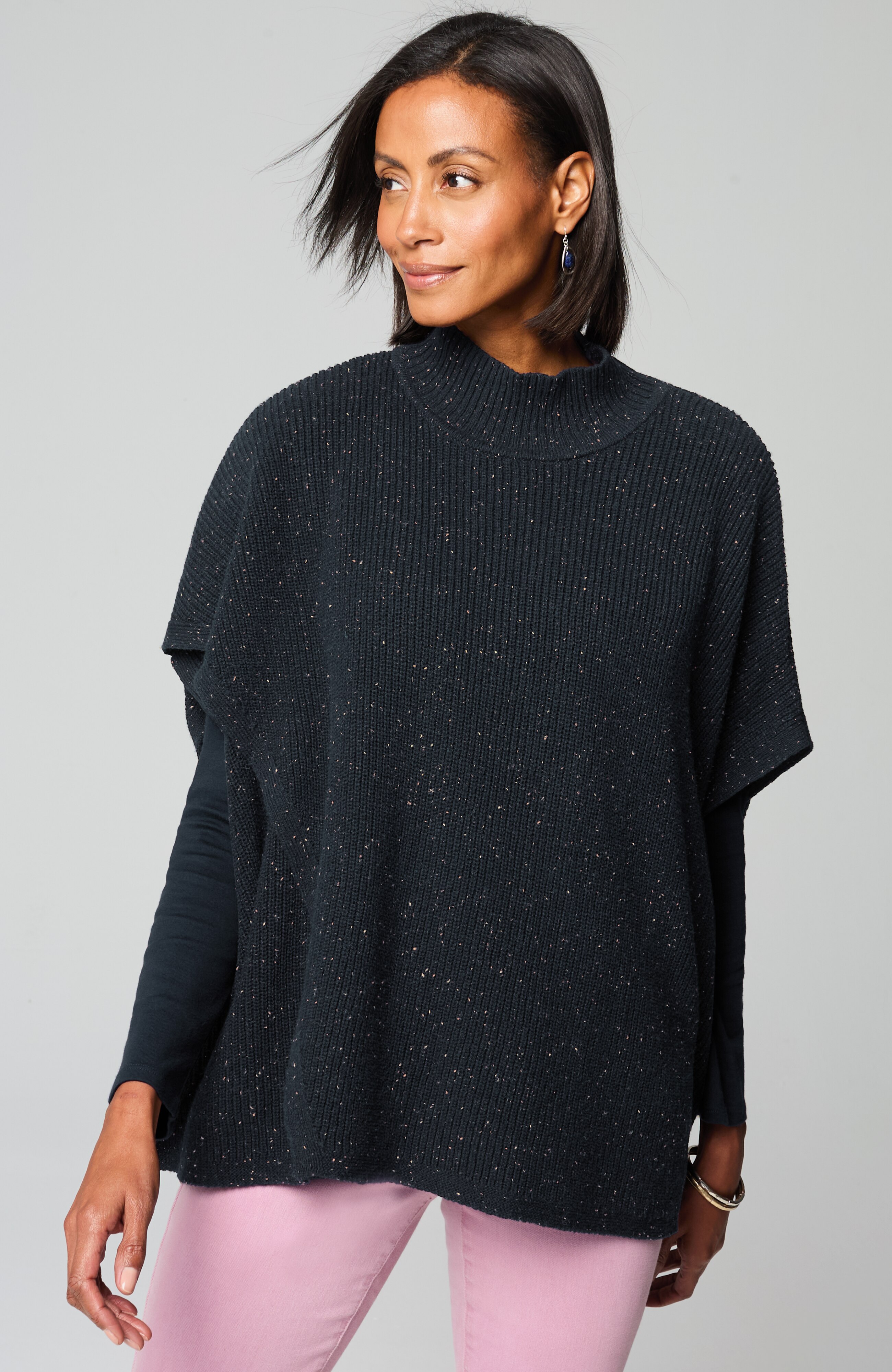 cotton-blend knit poncho