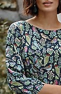 bird-printed boat-neck top