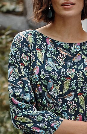 Image for Bird-Printed Boat-Neck Top