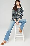 bird-printed boat-neck top