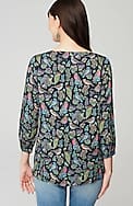 bird-printed boat-neck top