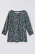 bird-printed boat-neck top