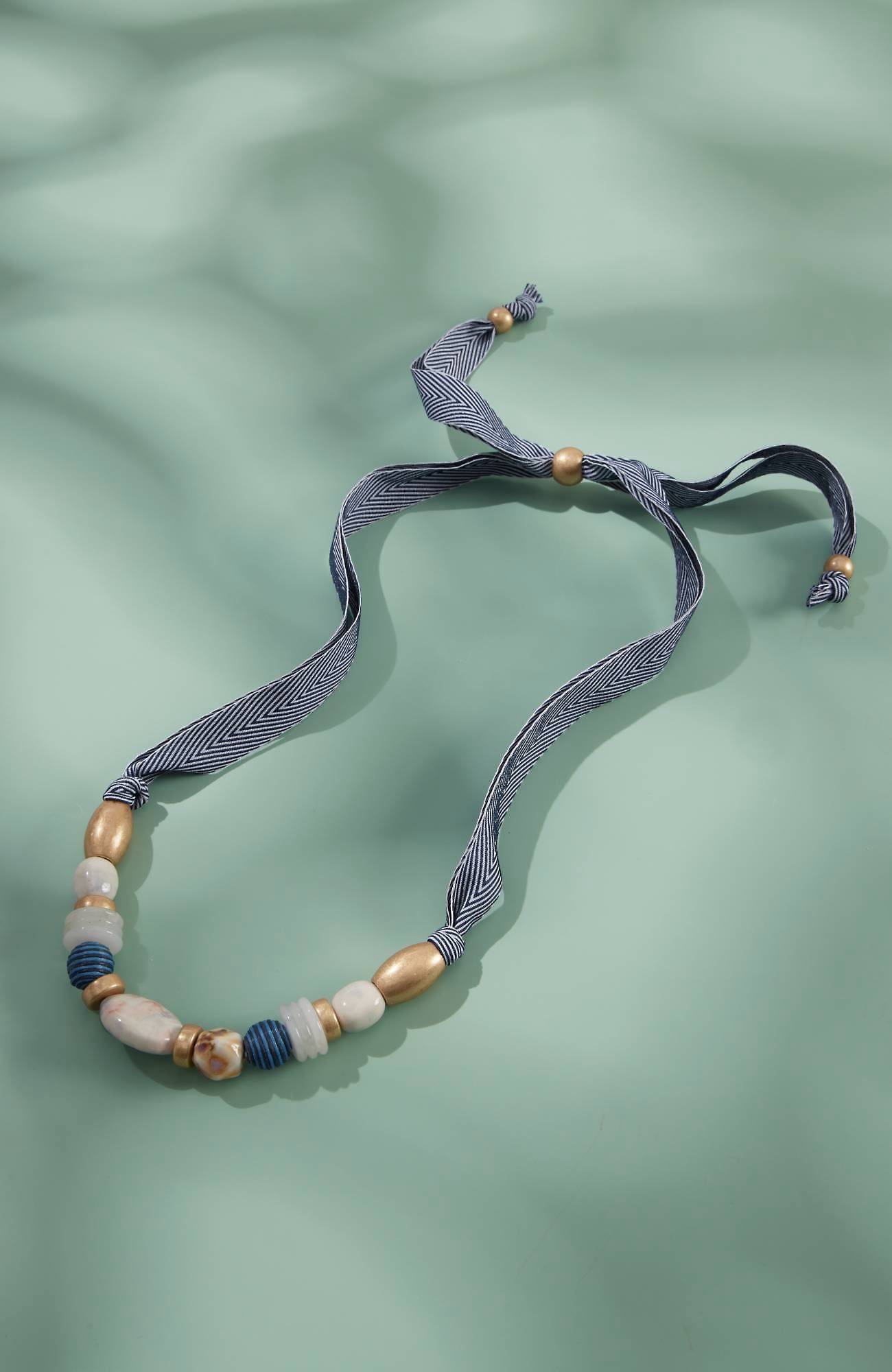 Shop Jjill J.jill Island Cabana Fabric-cord Statement Necklace In Blue Multi
