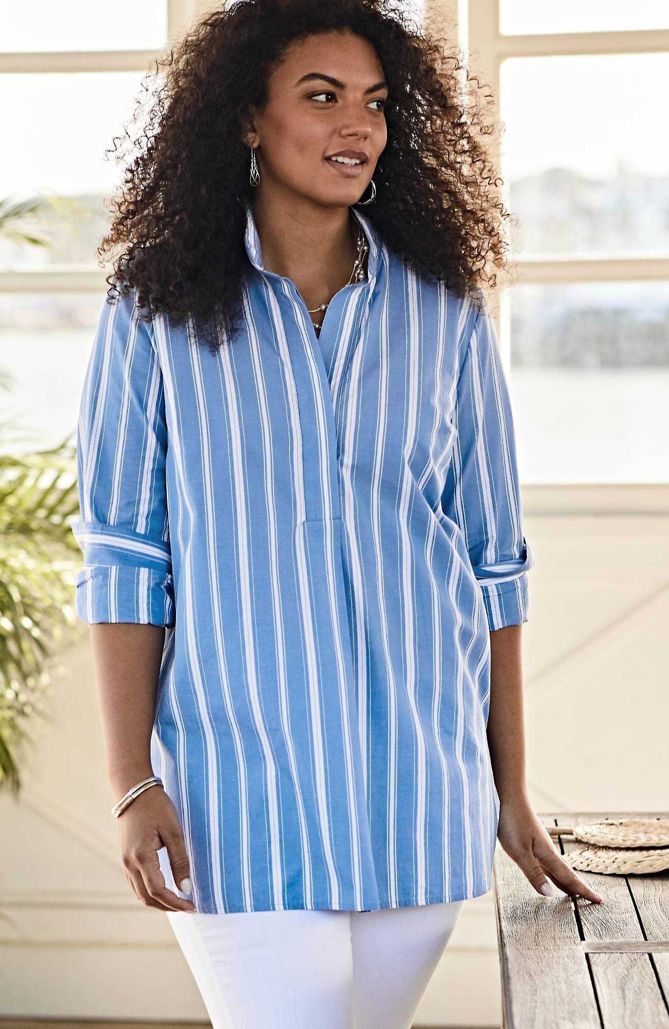 JJILL J.JILL COTTON STAND-COLLAR TUNIC 