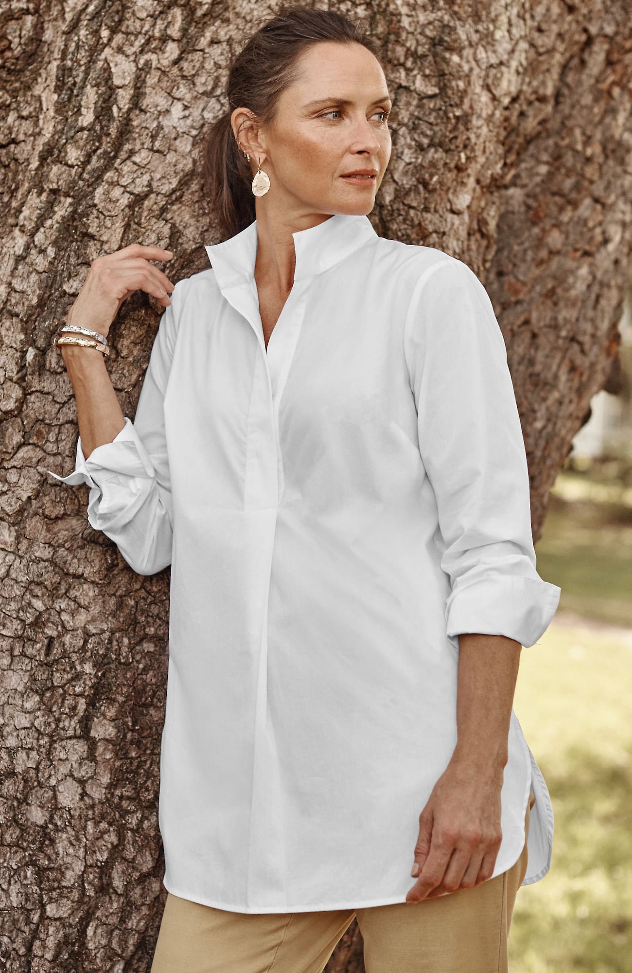 JJILL J.JILL COTTON STAND-COLLAR TUNIC 