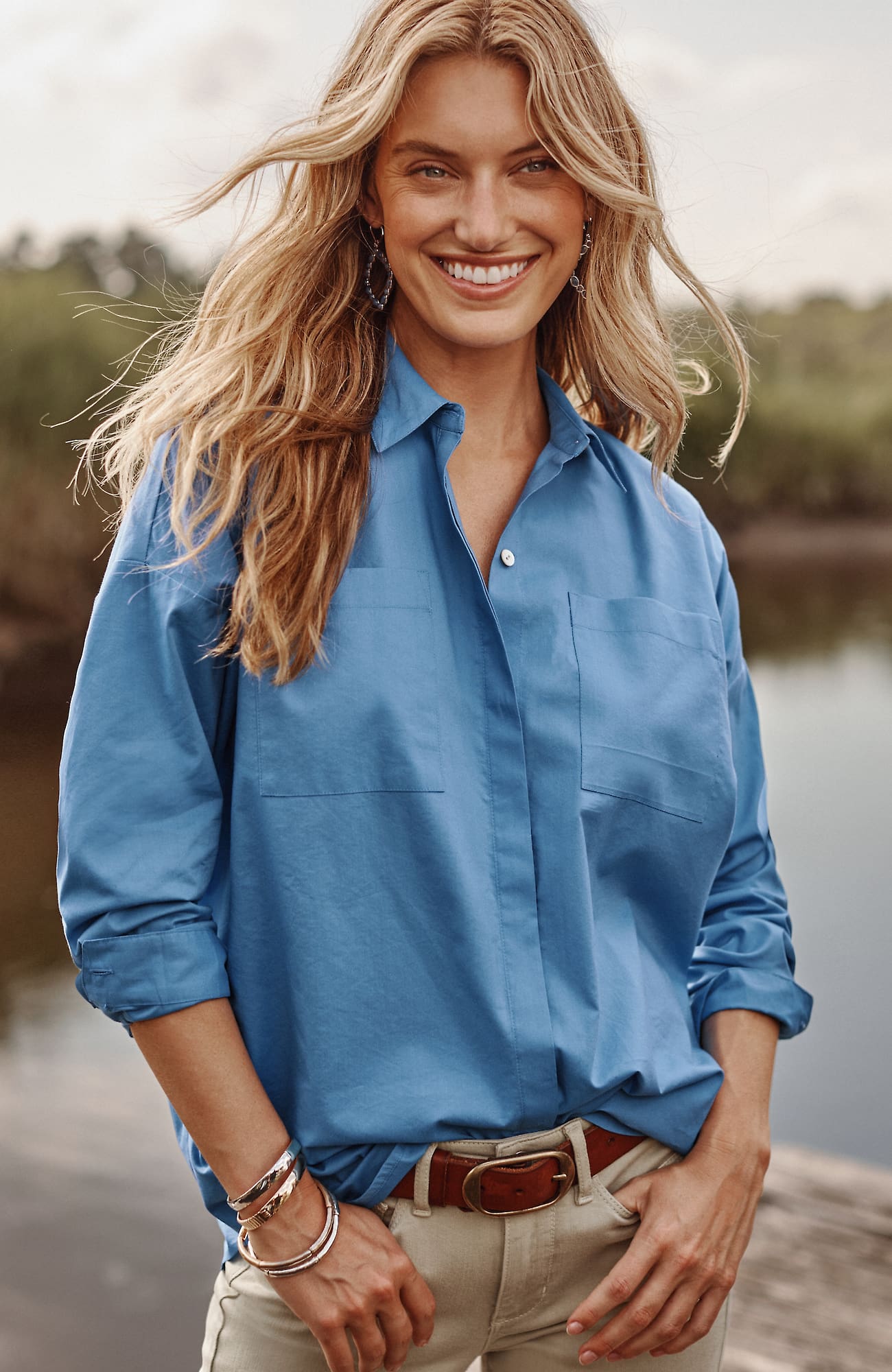 Shop Jjill J.jill Oversized Poplin Tunic In Blue Agate