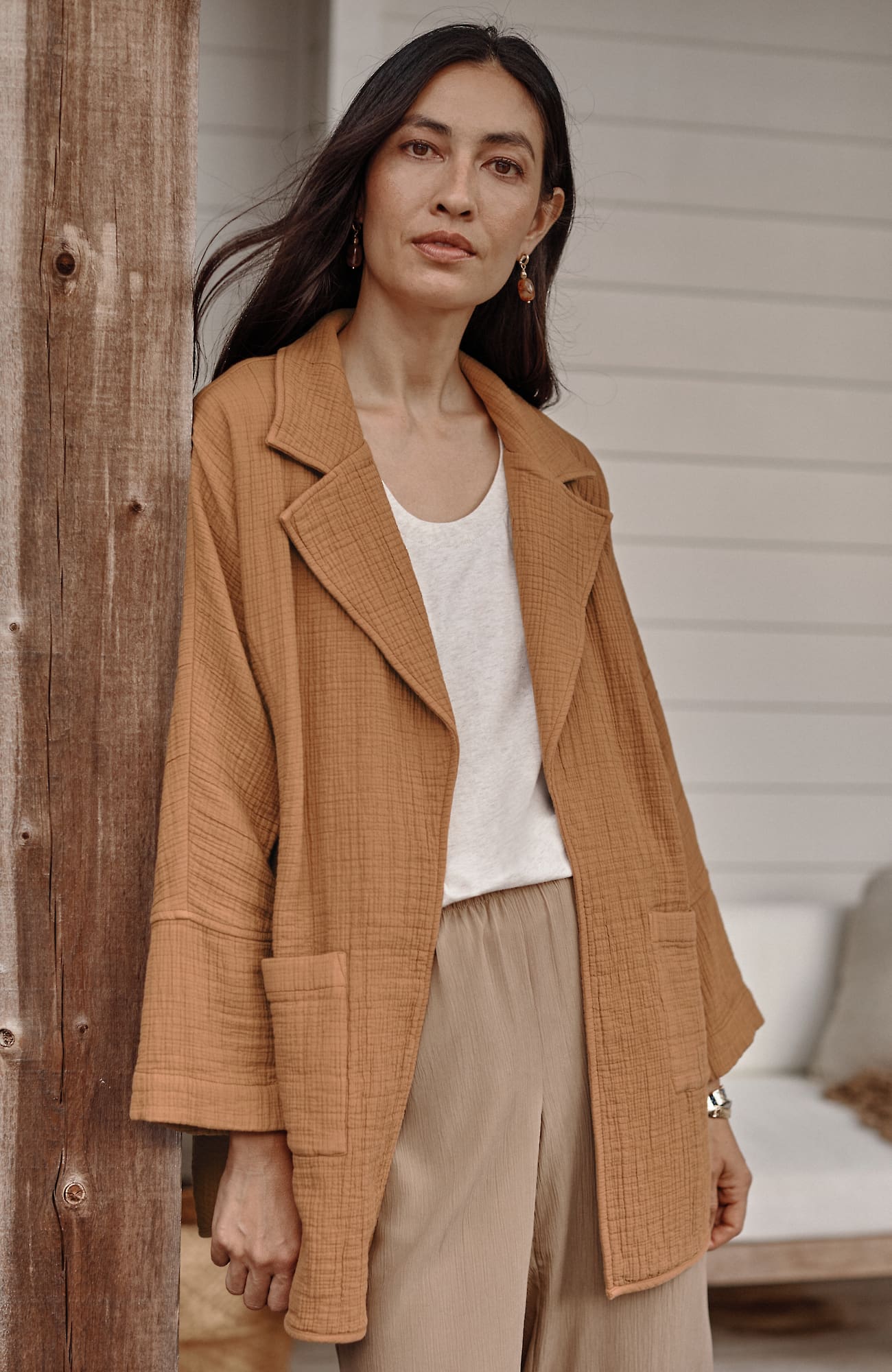Jjill J.jill Pure Jill Relaxed Gauze Blazer In Light Sandstone