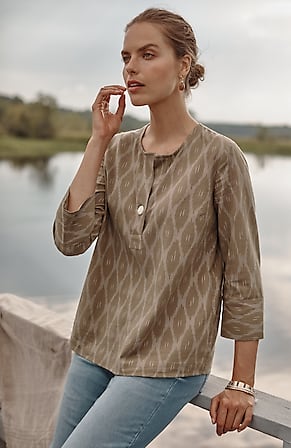 Image for Pure Jill Single-Button Ikat Top