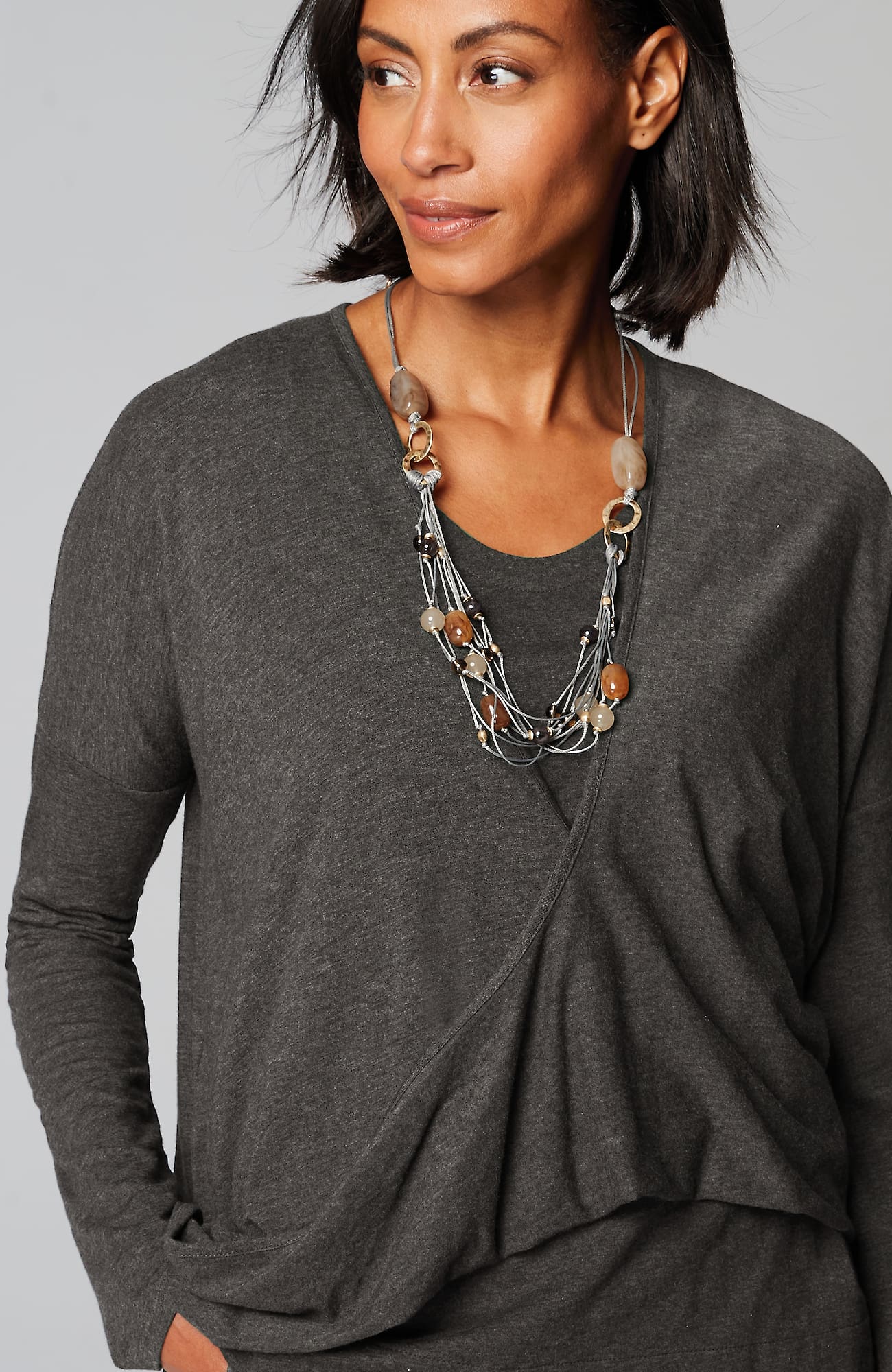 Jjill J.jill Pure Jill Twist-front Top In Dark Charcoal Heather