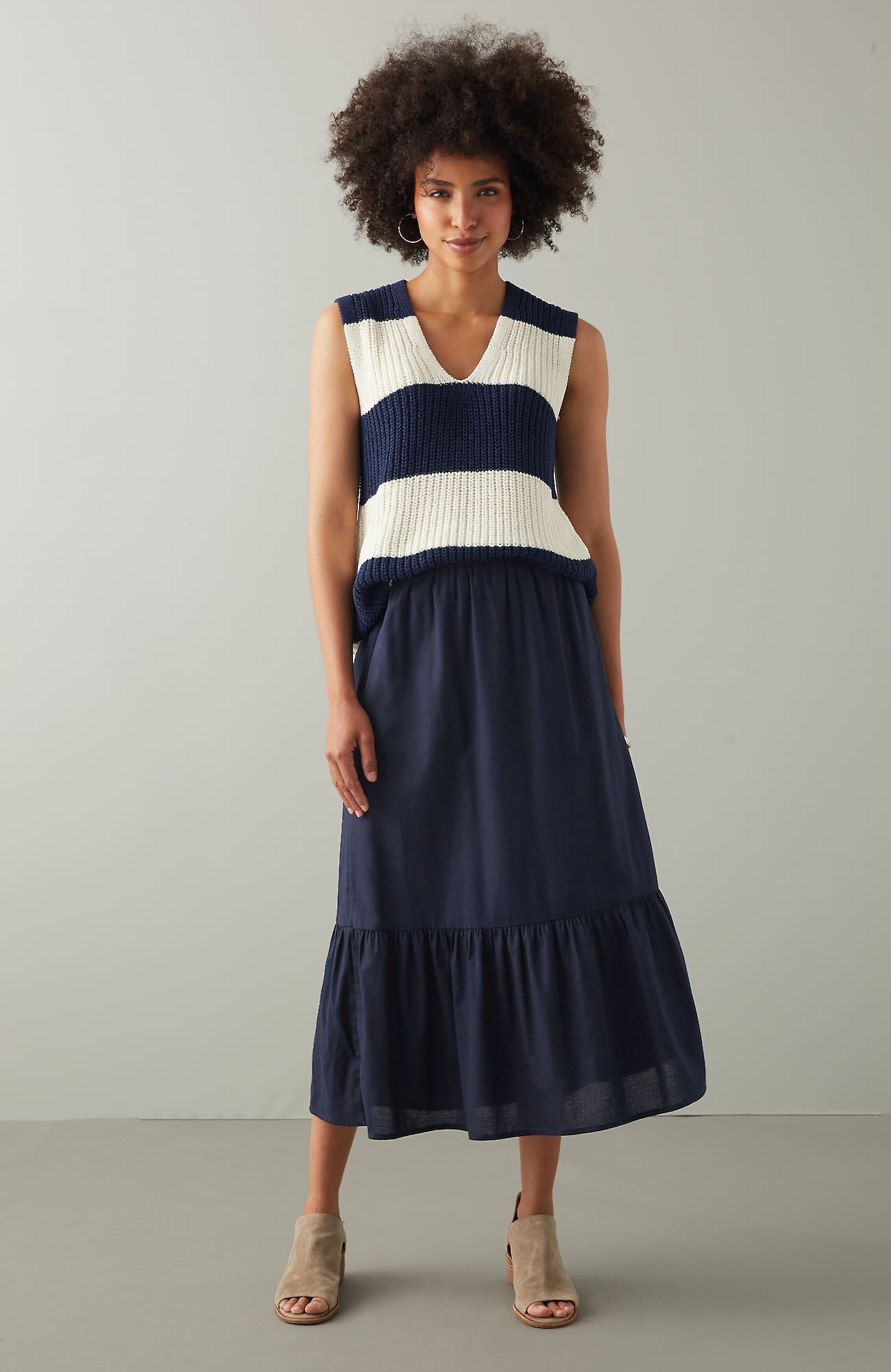 Jjill J.jill Easy Tiered Maxi Skirt In Navy Blue