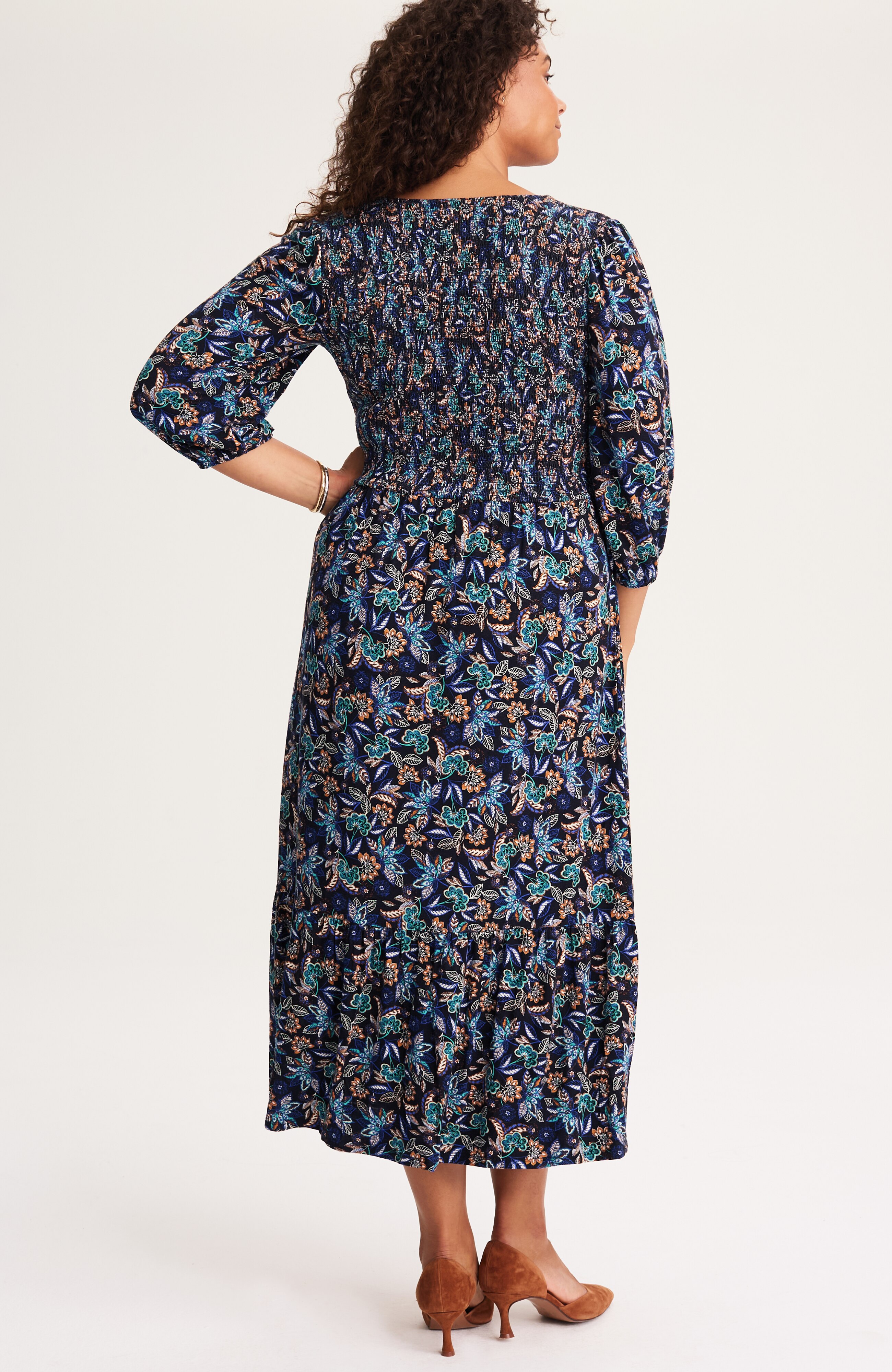 tiered flounced-hem midi dress