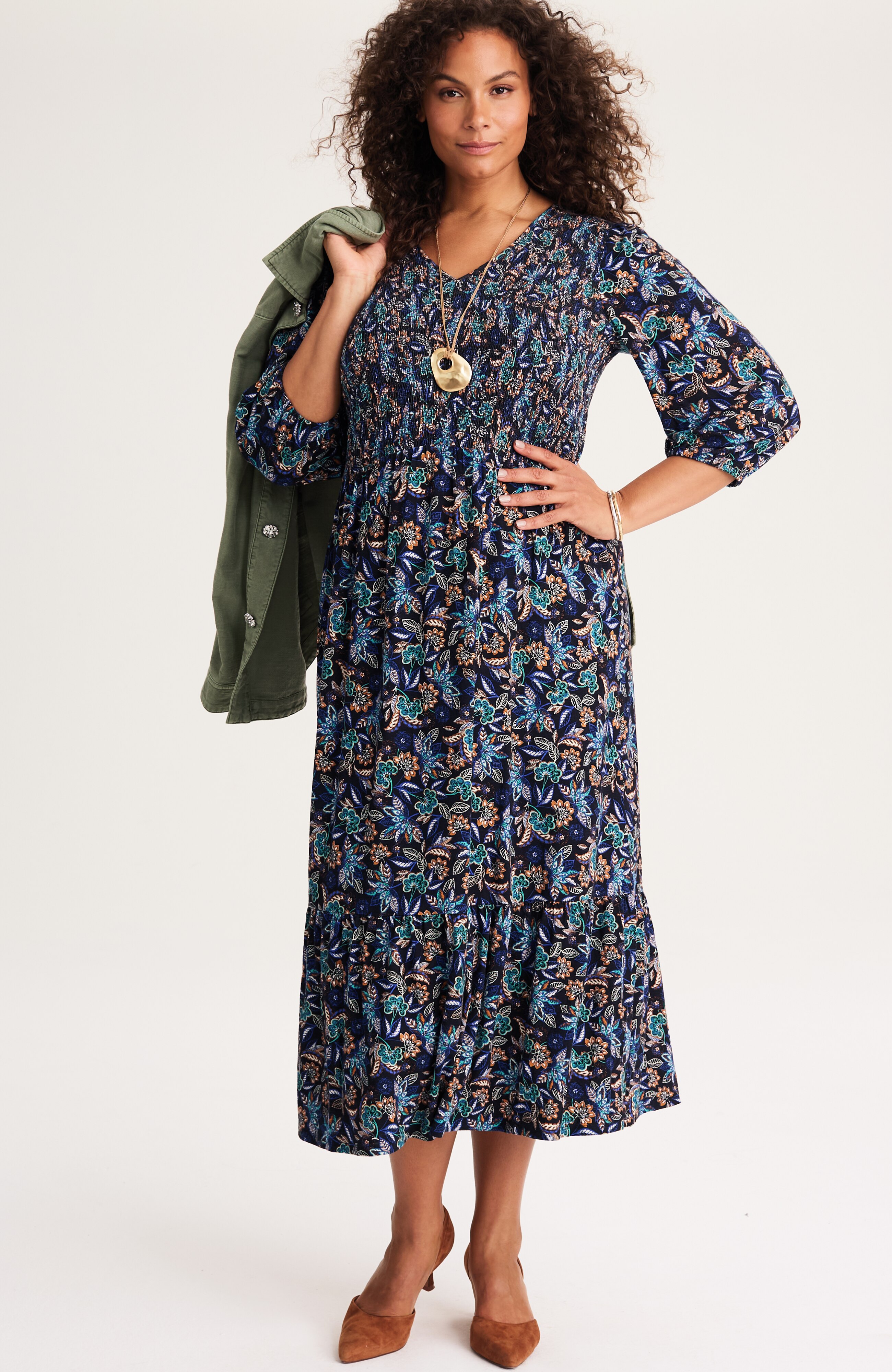 tiered flounced-hem midi dress