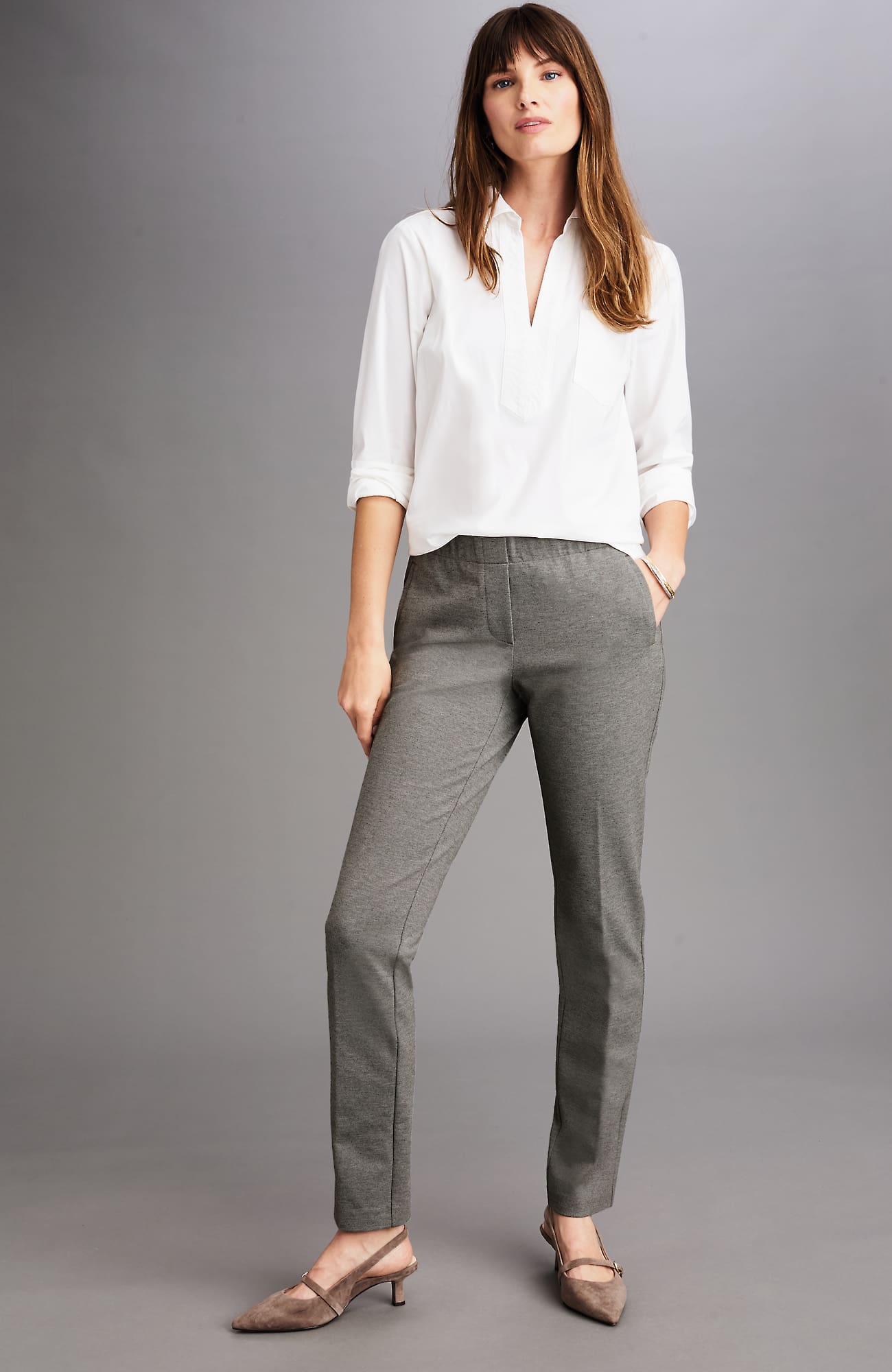 Jjill J.jill Ponte Welt-pockets Slim-leg Pants In Gray
