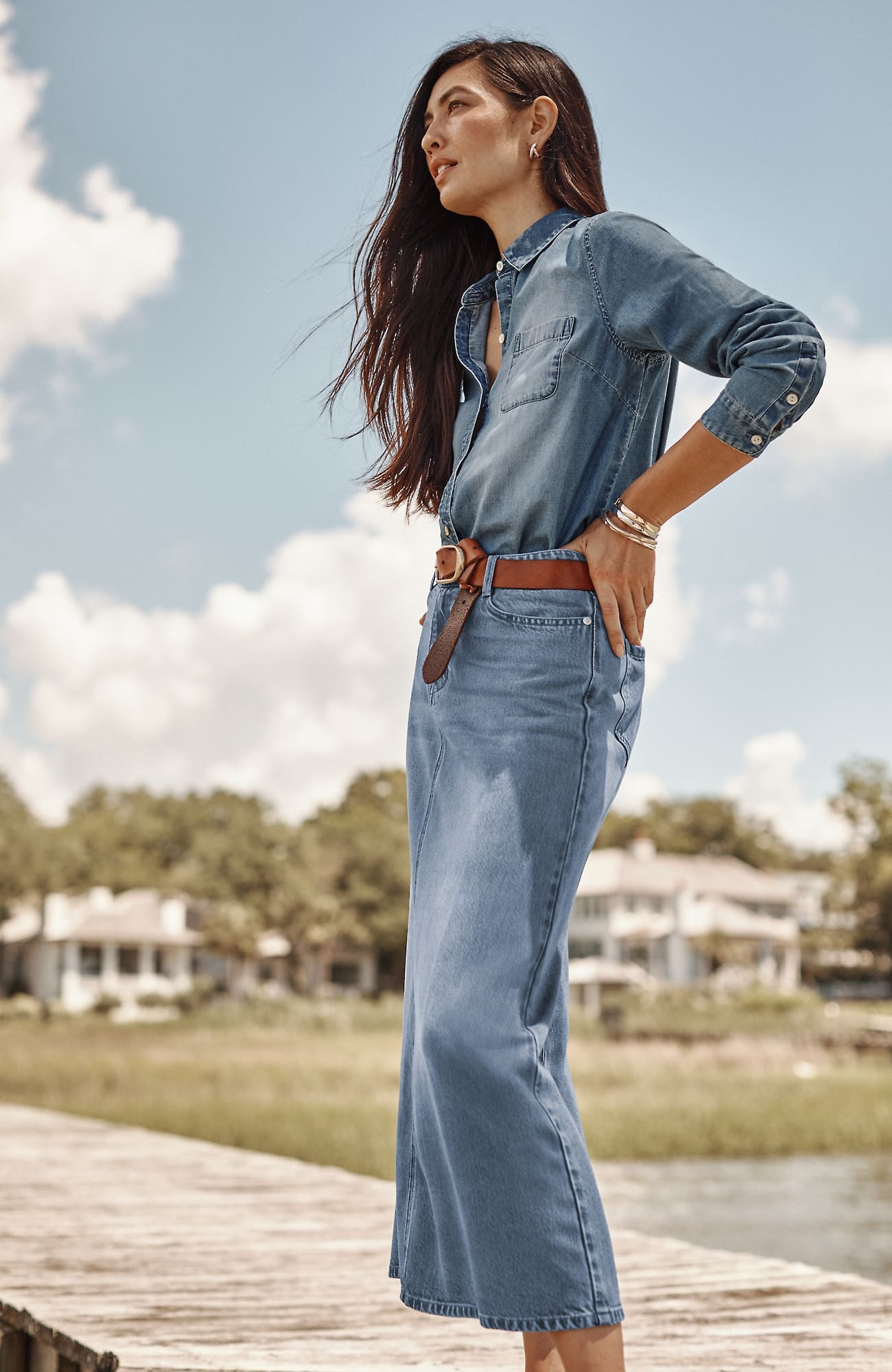 JJILL J.JILL DENIM A-LINE MAXI SKIRT 