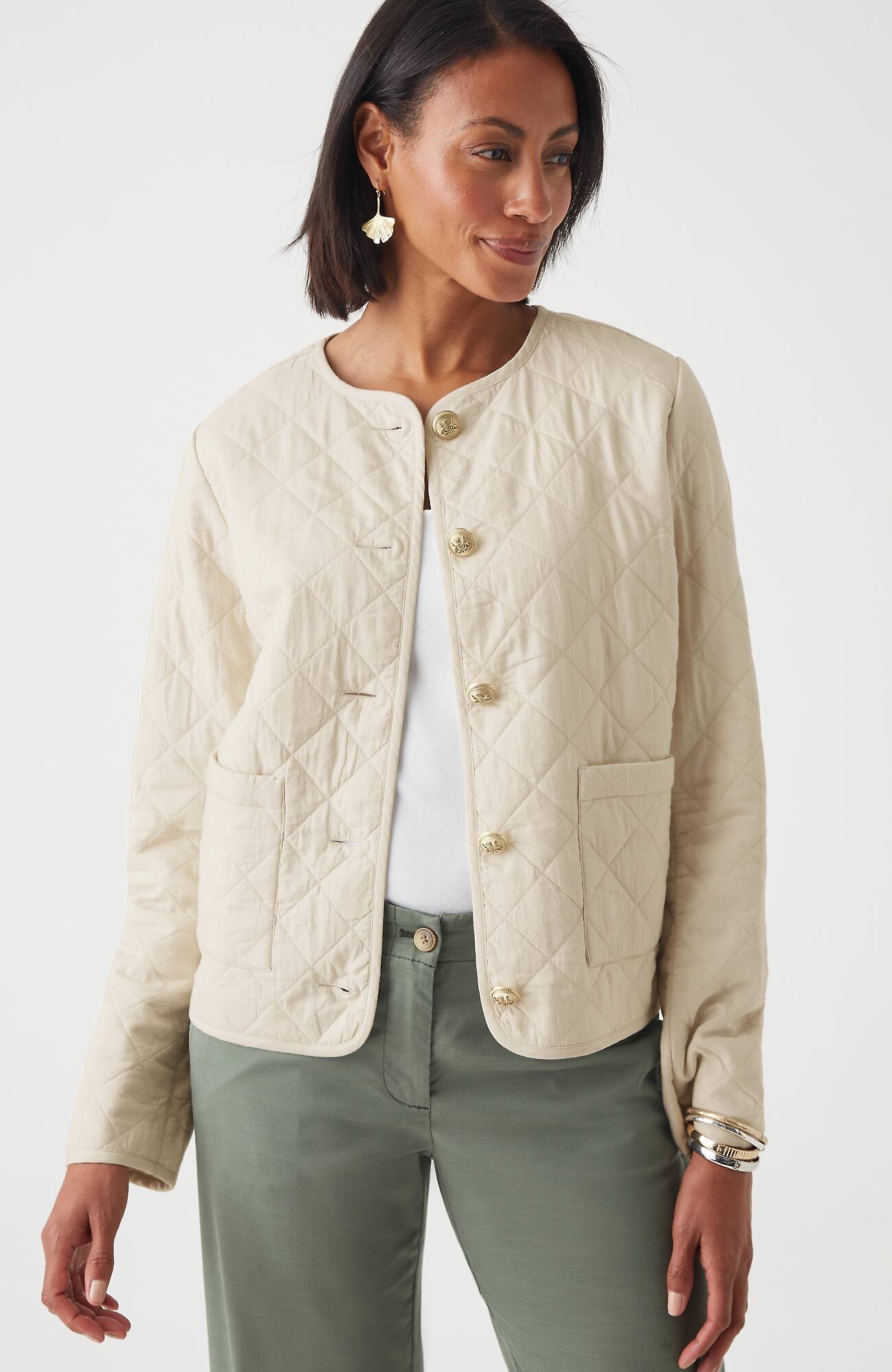 Jjill J.jill Diamond-quilted Curved-hem Jacket In Moonbeam