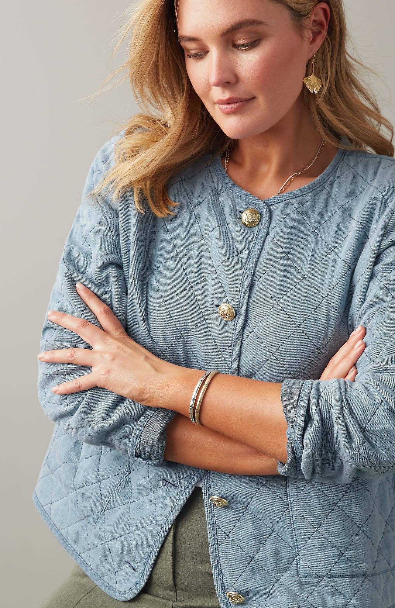 Jjill J.jill Diamond-quilted Curved-hem Jacket In Rutherford Wash