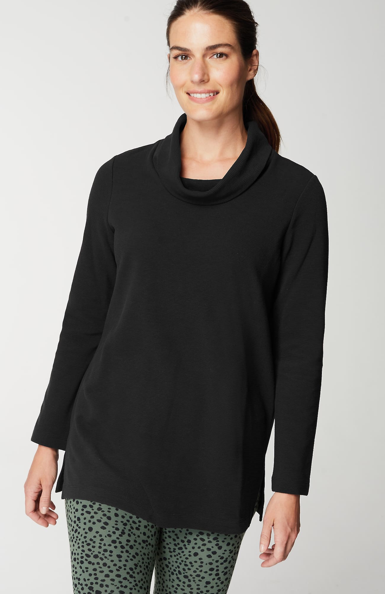 Jjill J.jill Fit Ottoman Cowl-neck Tunic In Black