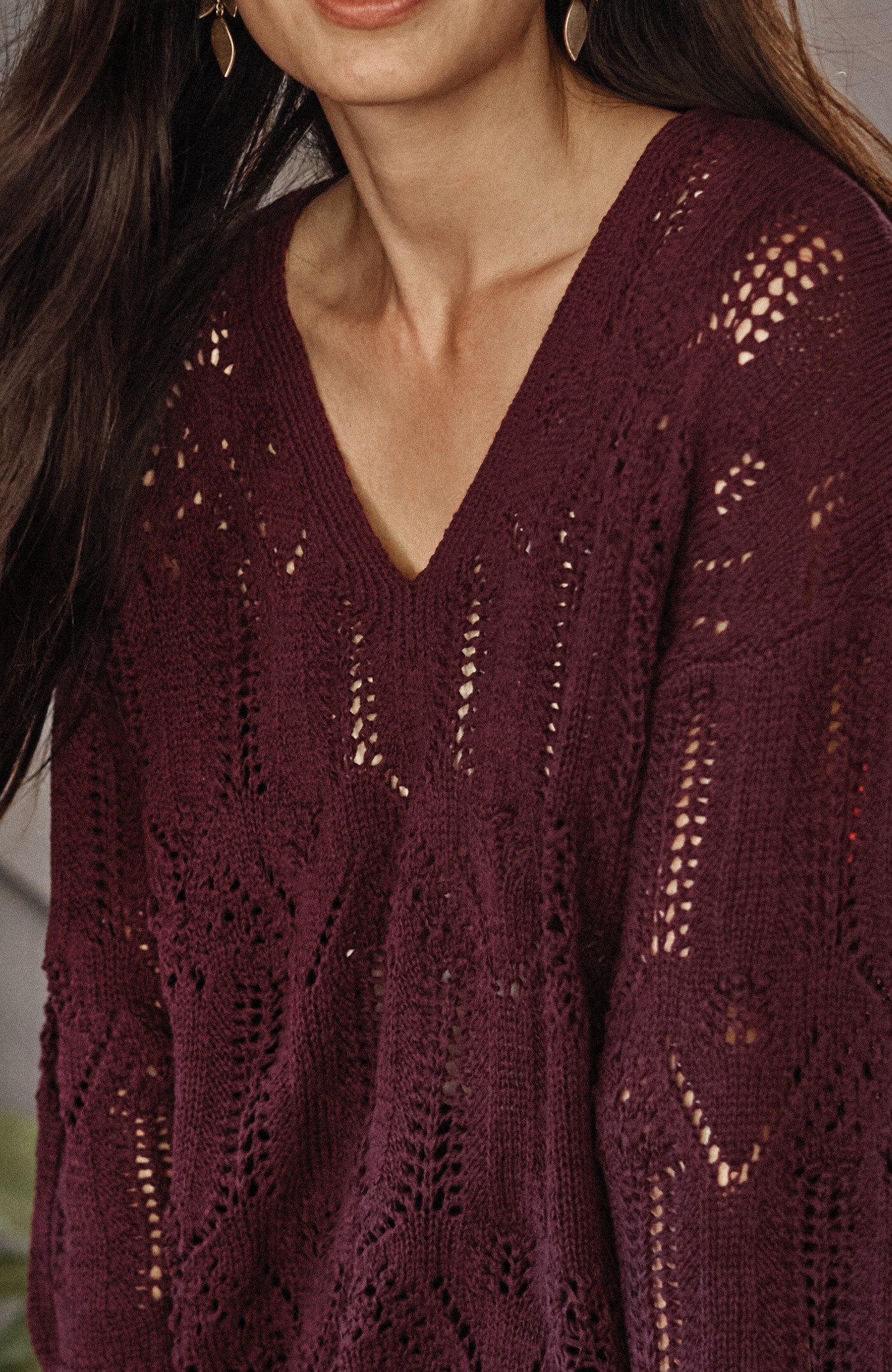 pure jill open-textured v-neck sweater